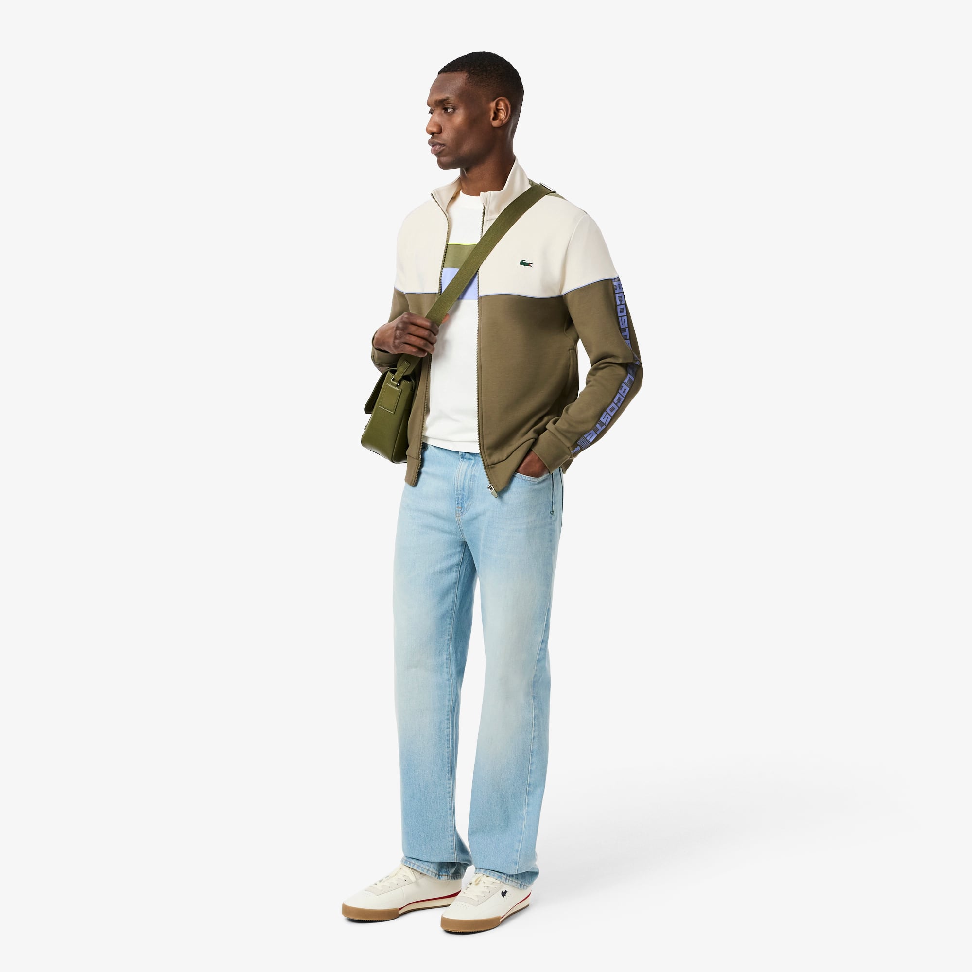 Men's Tennis Zip-Up Colorblock Sweatshirt - Khaki Green / White