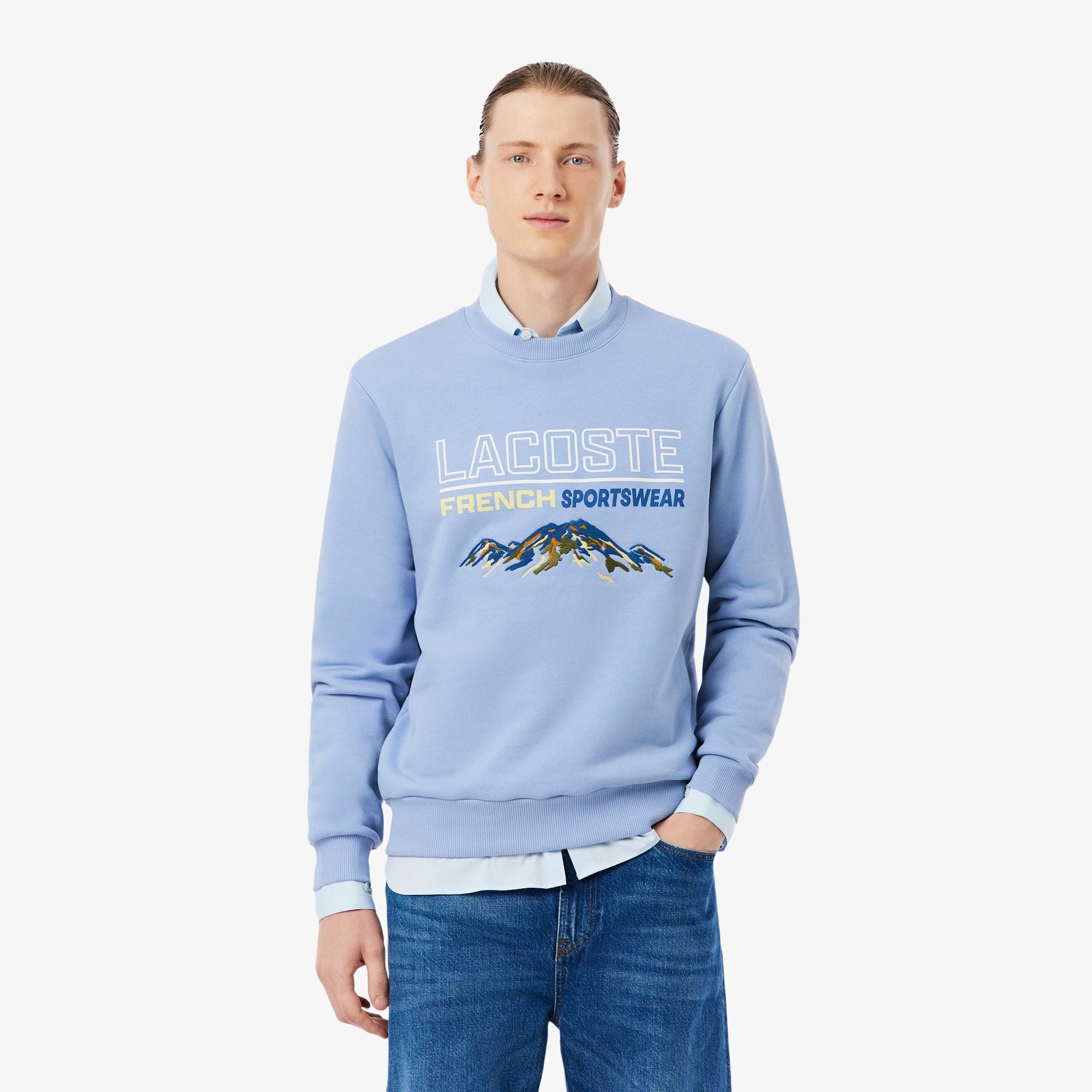 Men's Embroidered Motif Fleece Sweatshirt - Purple