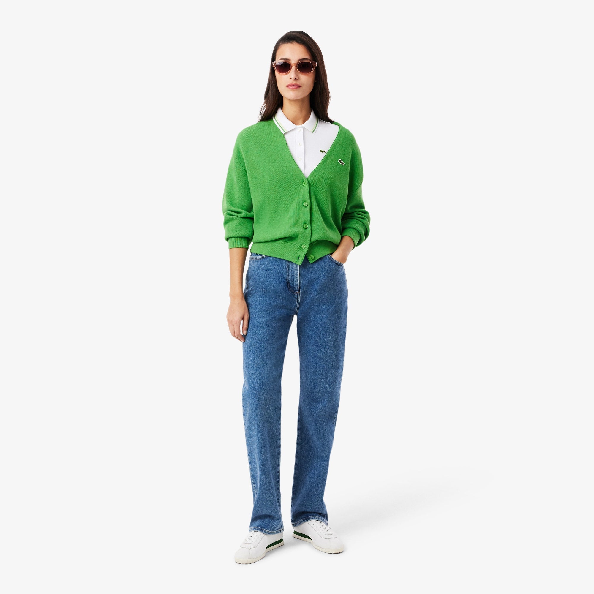 Women's L.12.D Slim Fit Trim Detail Polo - Blanc / Vert
