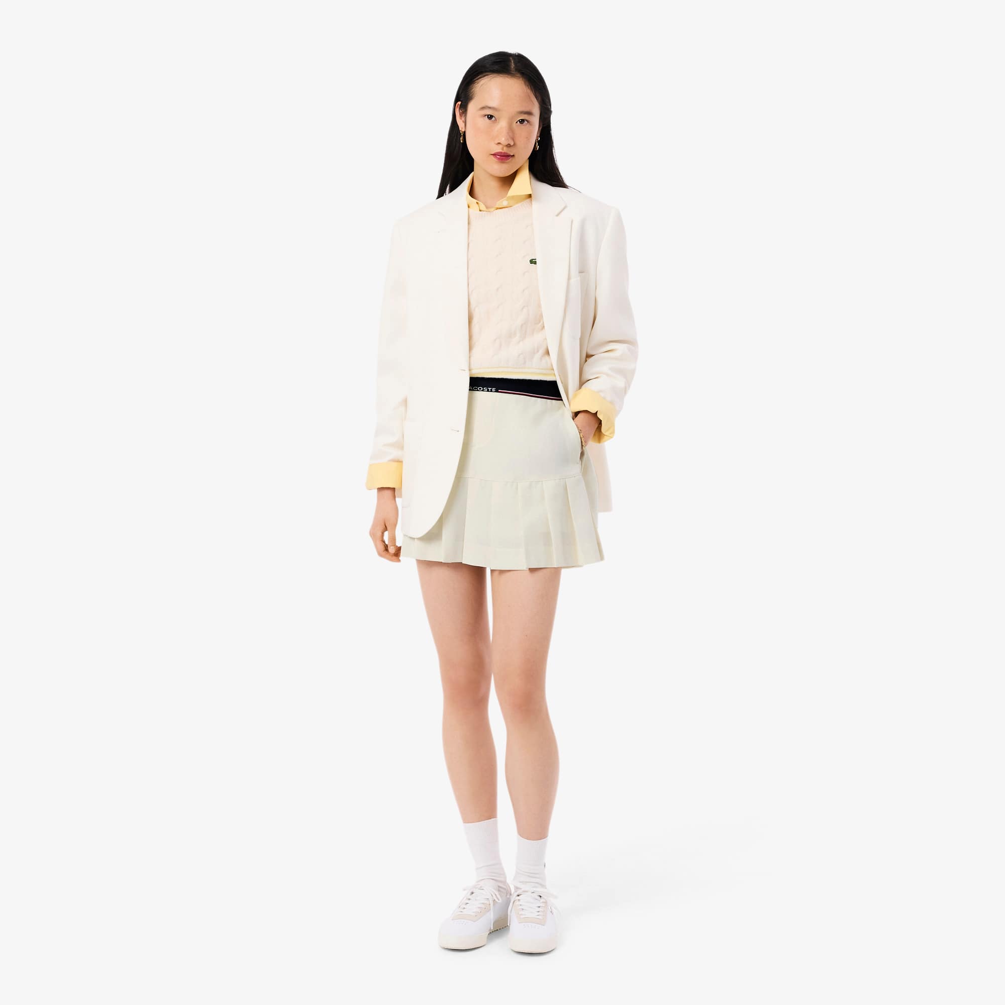 Women's Short Pleated Wool Blend Skirt - Cream