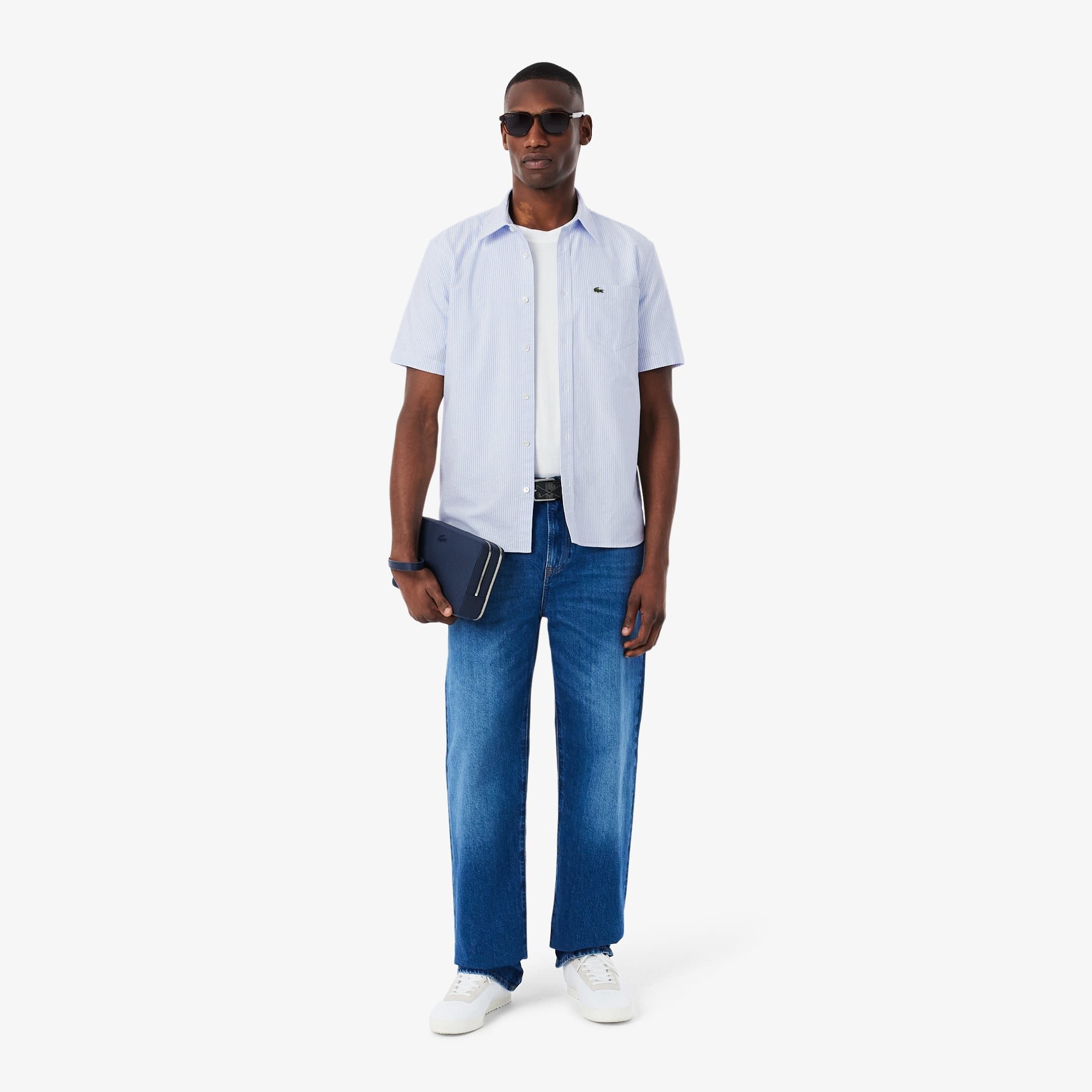 Men's Regular Fit Short Sleeve Oxford Shirt - Blue / White