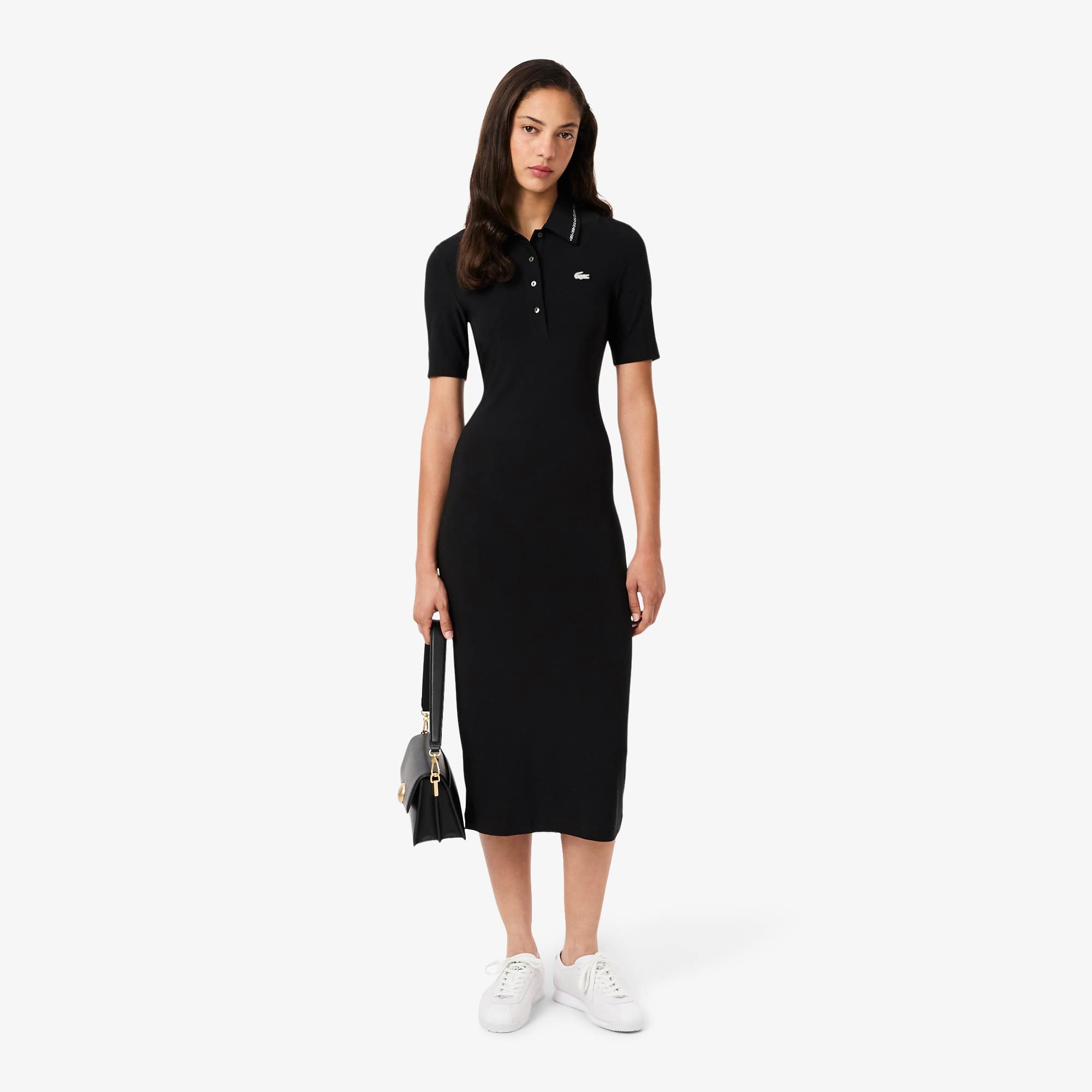 Women's Slim Fit Diamanté Polo Collar Dress - Black
