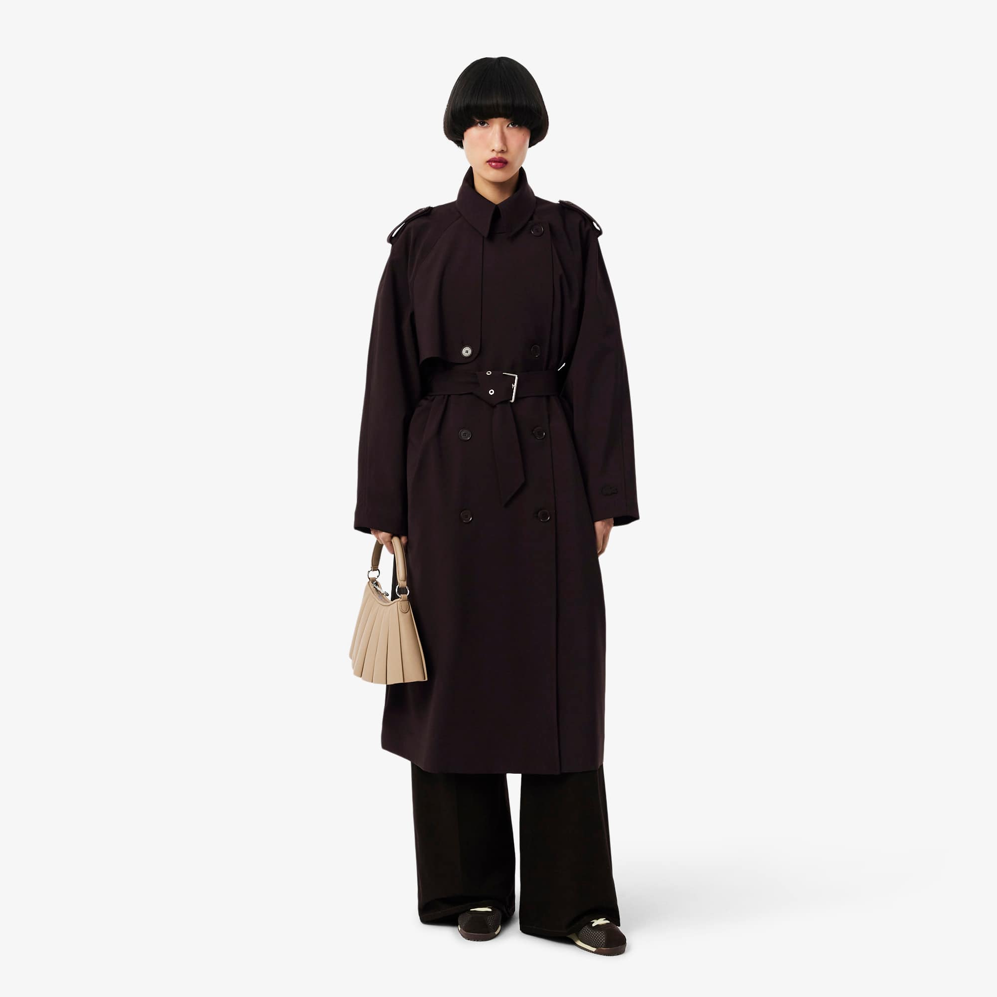 Oversized Wool Blend Trench Coat - Brown