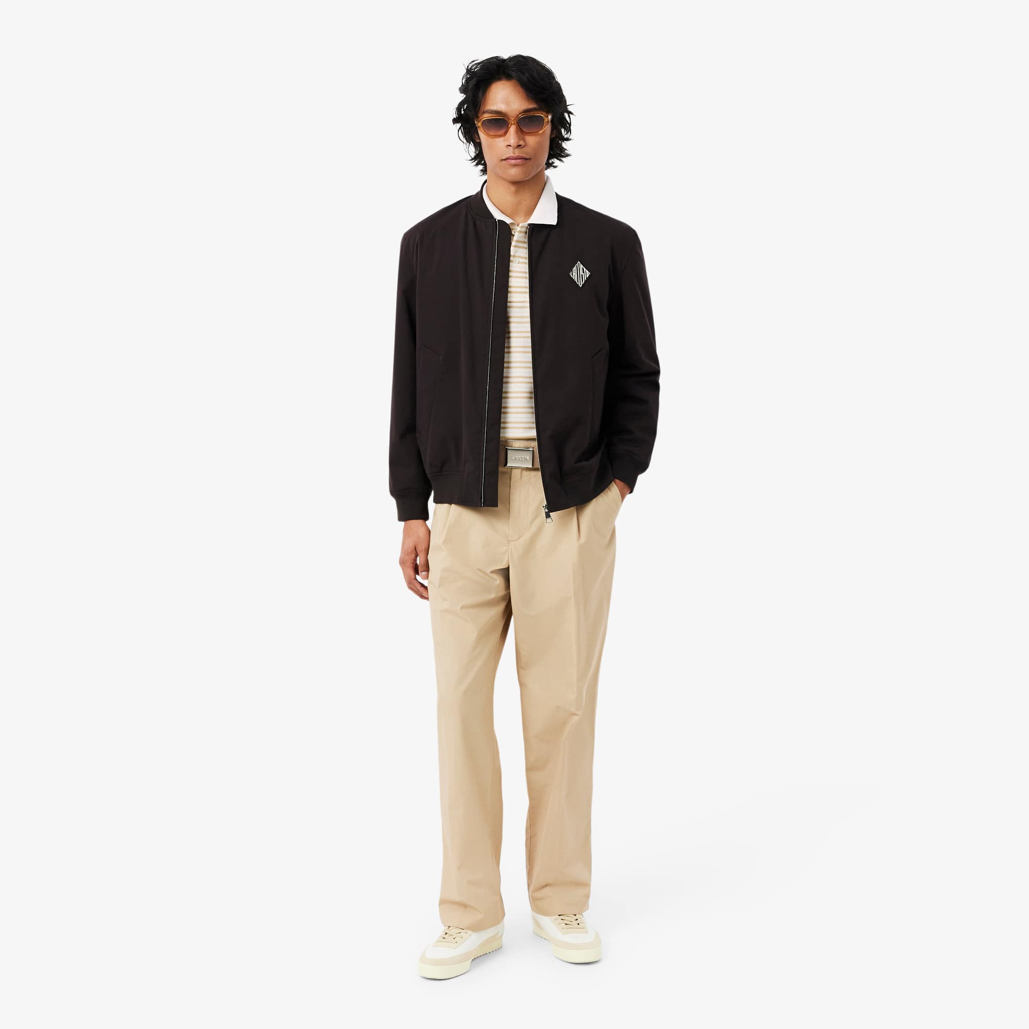 Classic Fit Striped Petit Piqué Polo - Beige / Blanc