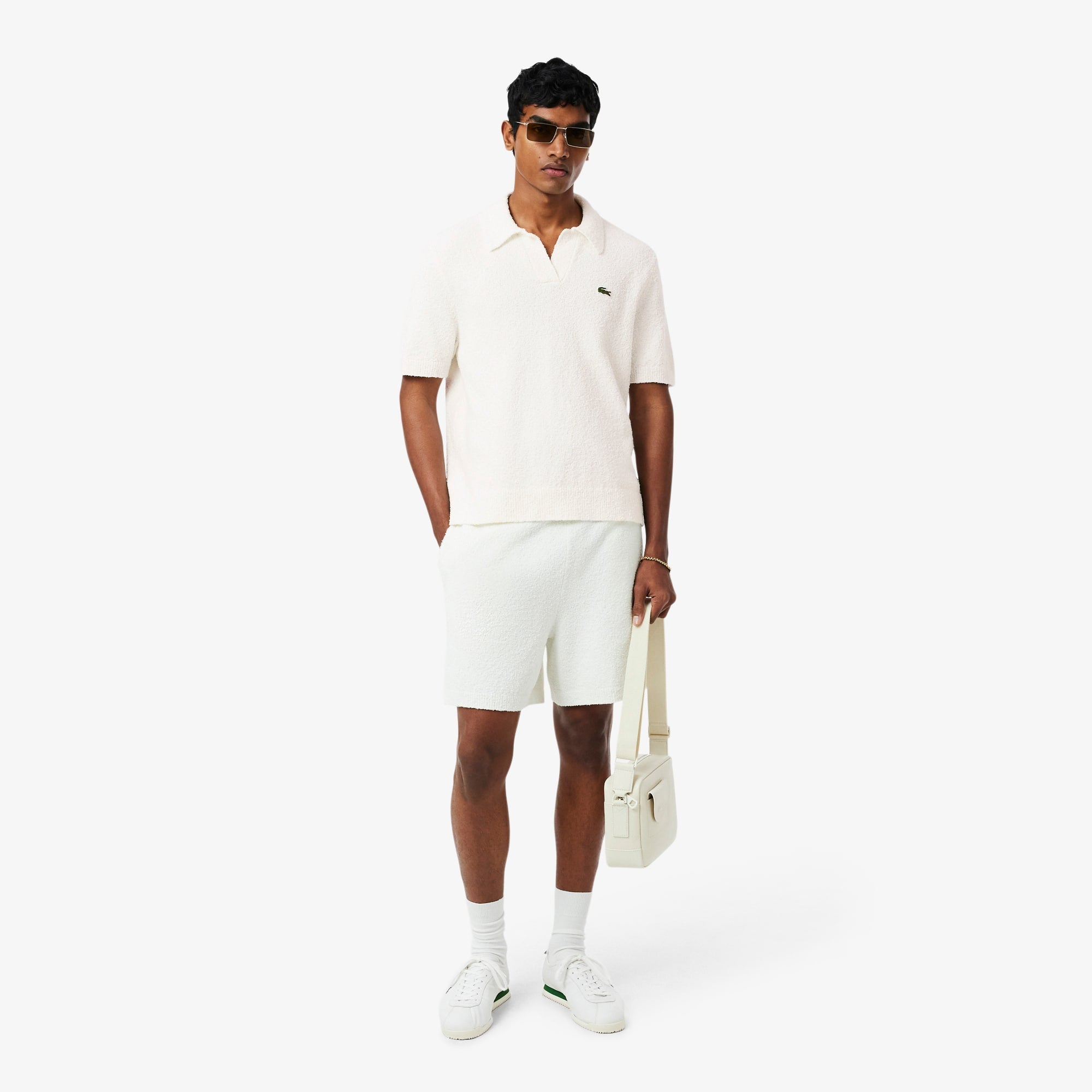 Classic Fit Bouclé Knit Polo - White