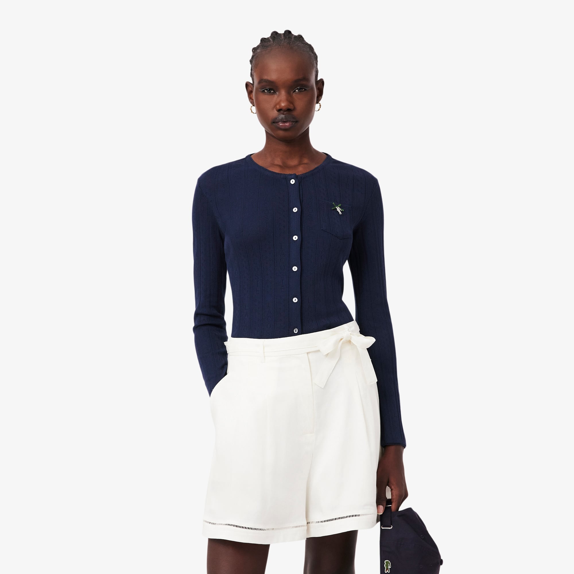 Slim Fit Pointelle Cardigan - Navy Blue