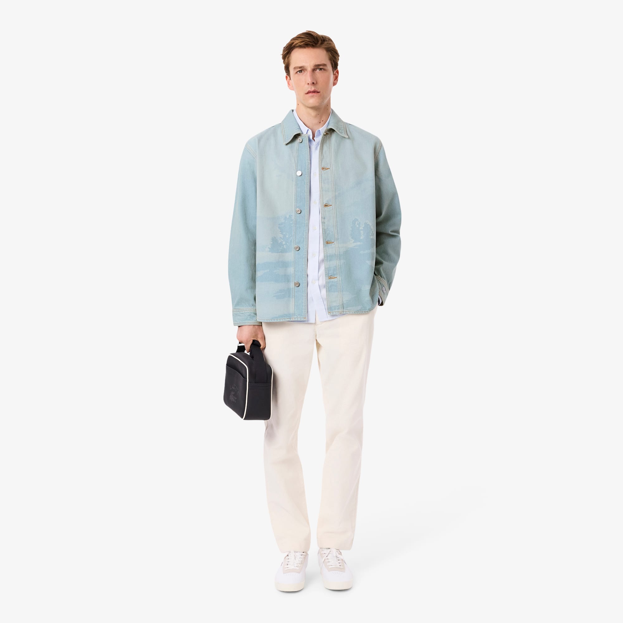 Men's Landscape Motif Denim Overshirt - Blue