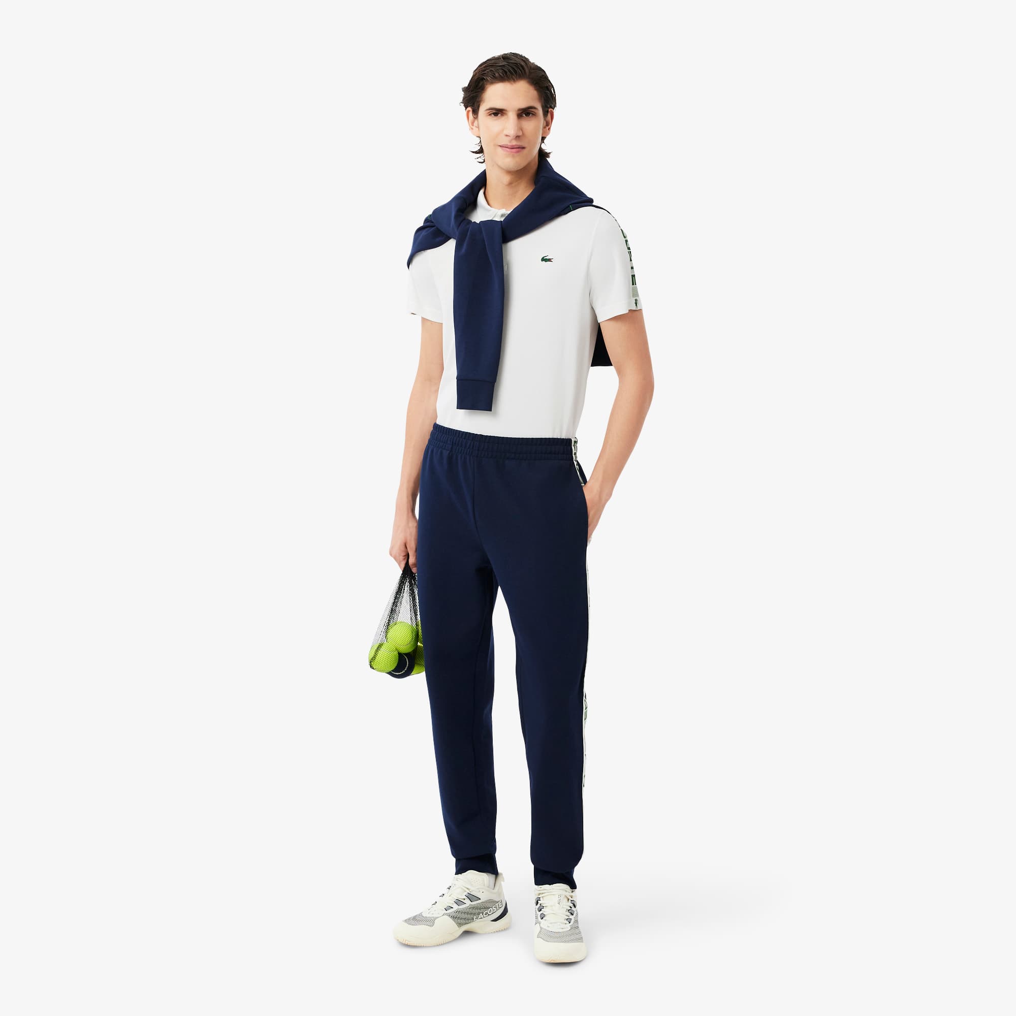 Men's Ultra Dry Branded Stripe Tennis Polo - White
