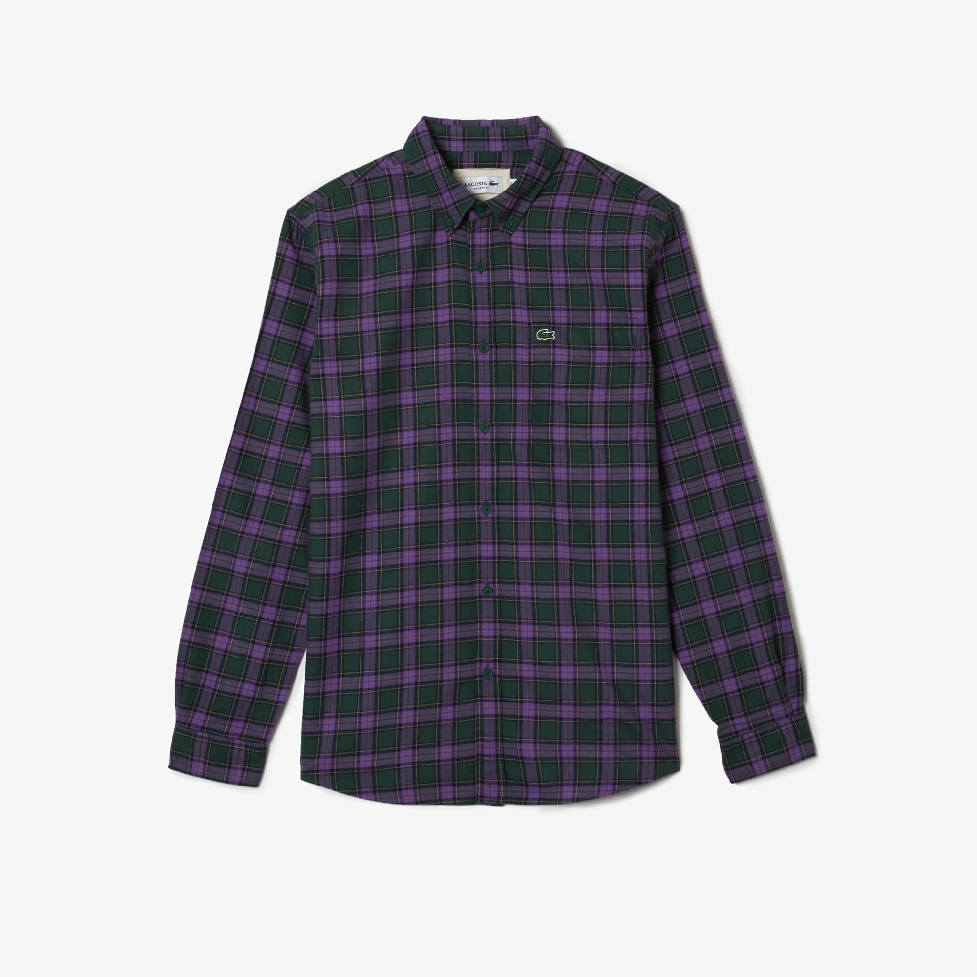 Men's Regular Fit Check Print Flannel Shirt - Green / Purple / Beige
