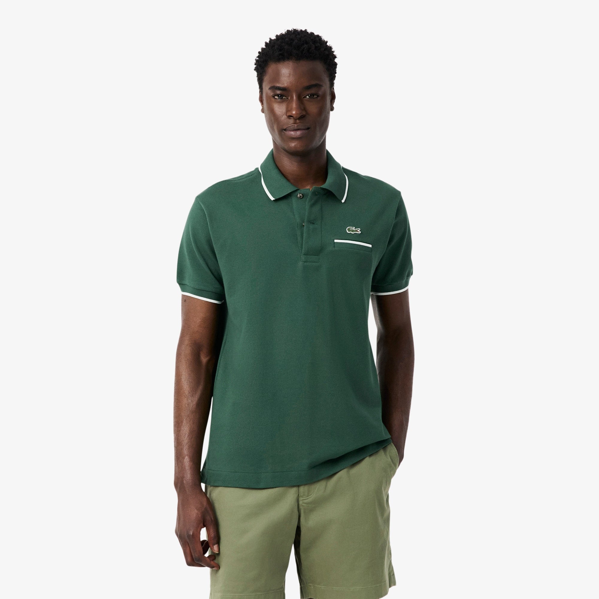 Men's Classic Fit Pocket Accent Polo - Green / White