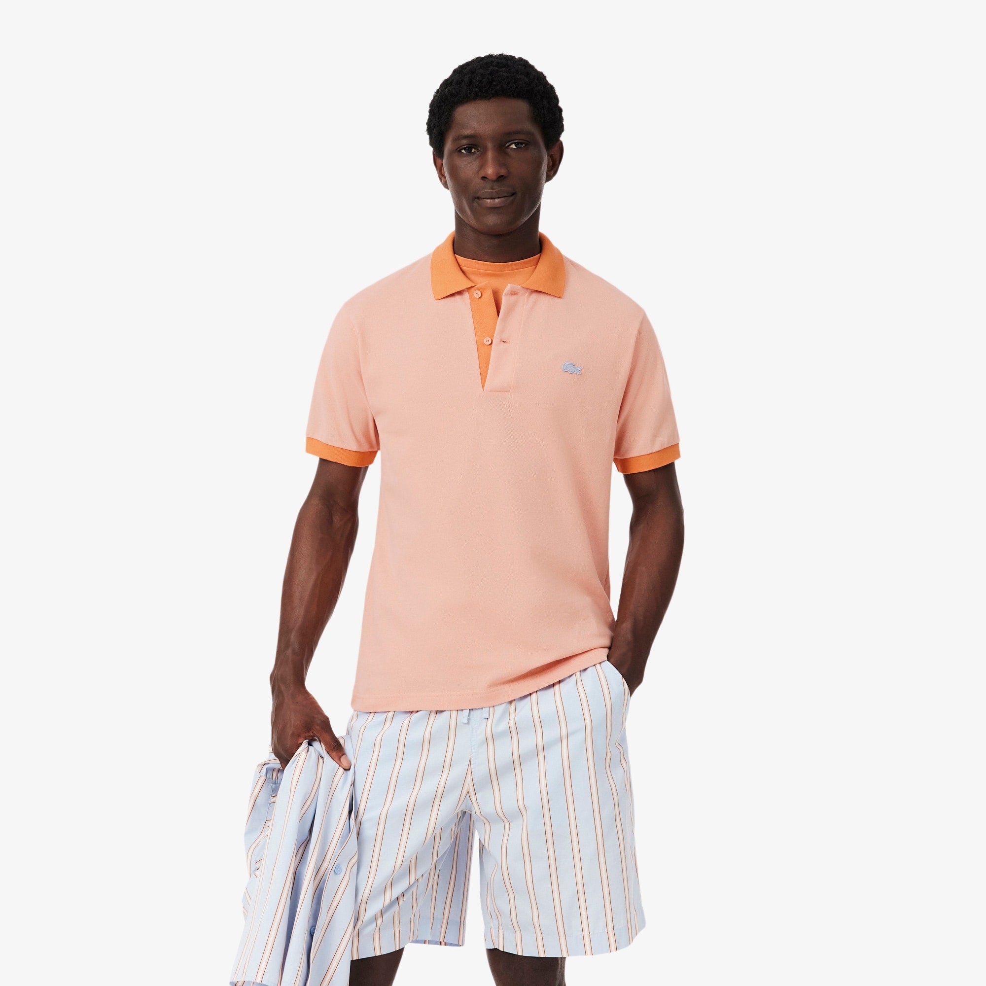 Classic Fit Contrast Rib Polo - Rose / Orange