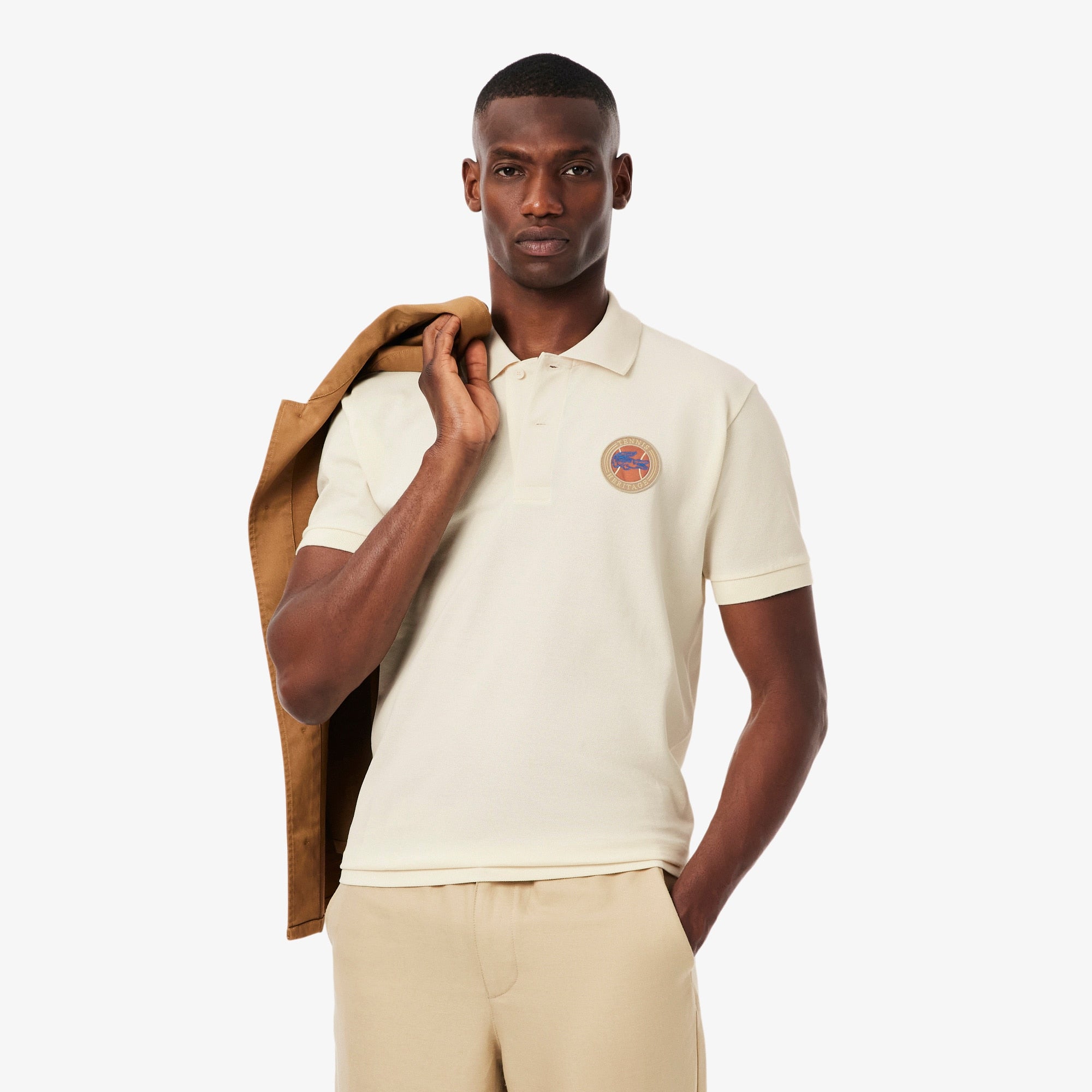 Men's Classic Fit Petit Piqué Badge Polo - Cream