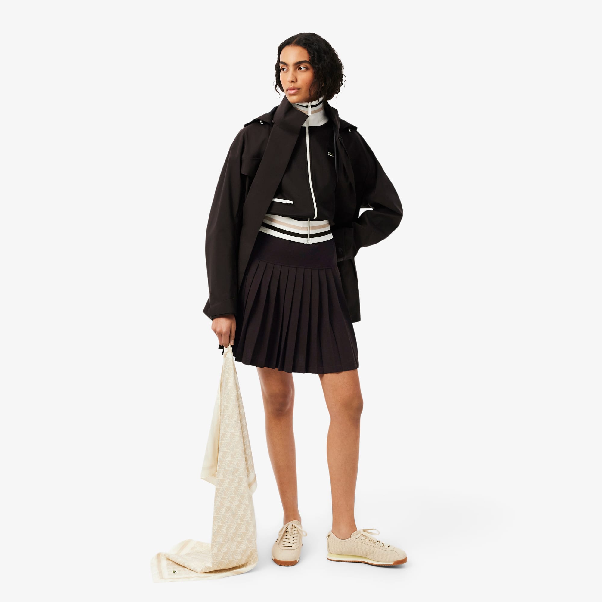 Stretch Piqué Pleated Polo Dress - Brown