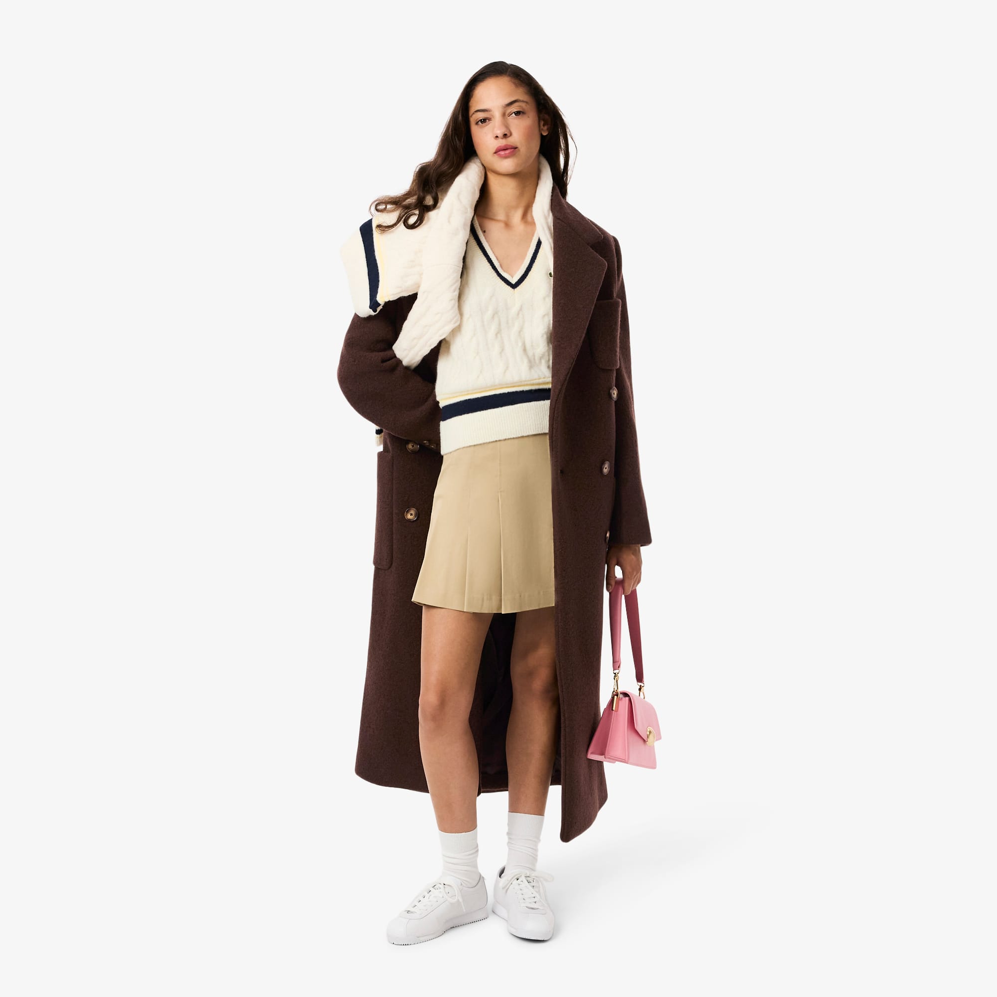 Women's Double-Breasted Wool Coat - Brown