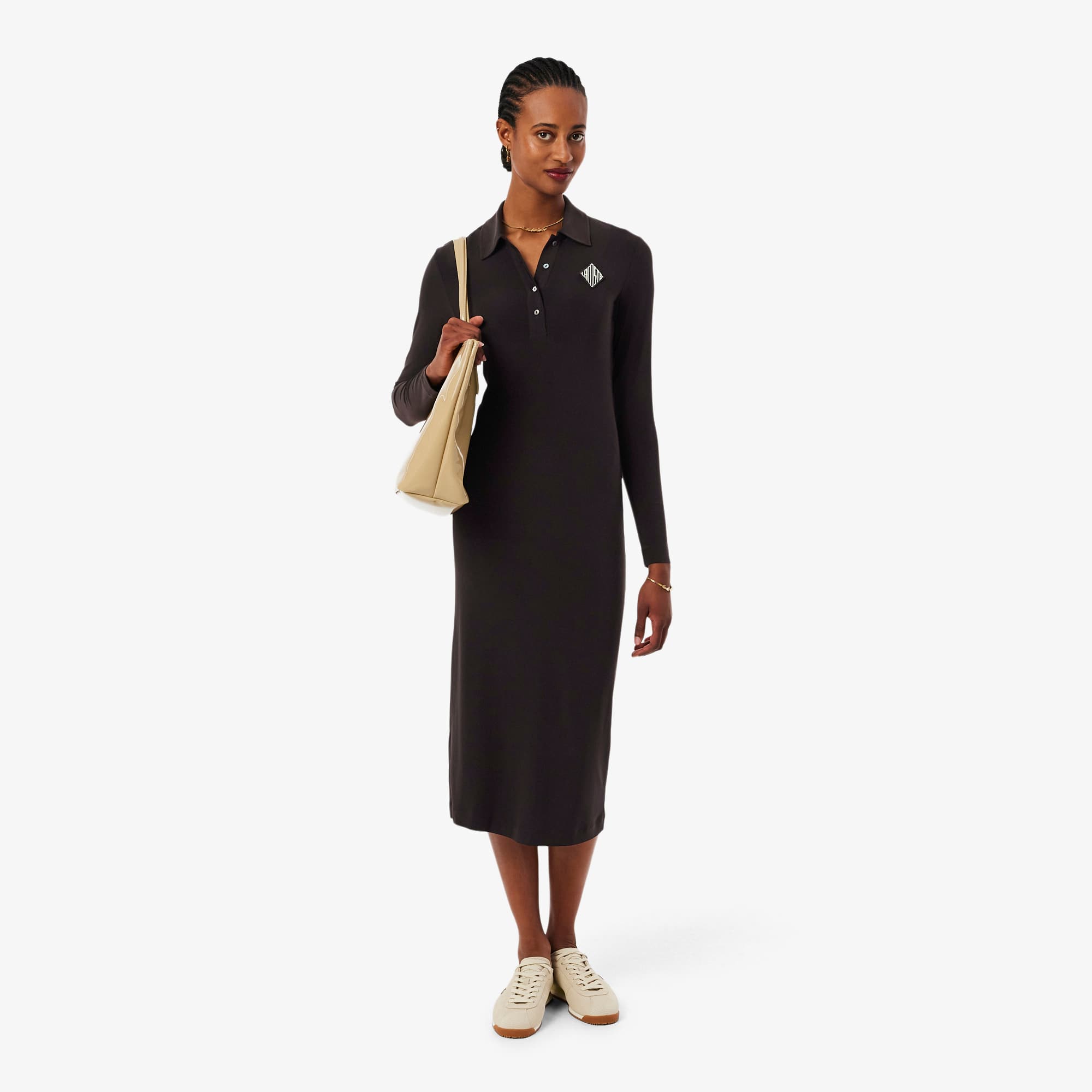 Embroidered Badge Slim Fit Polo Dress - Brown