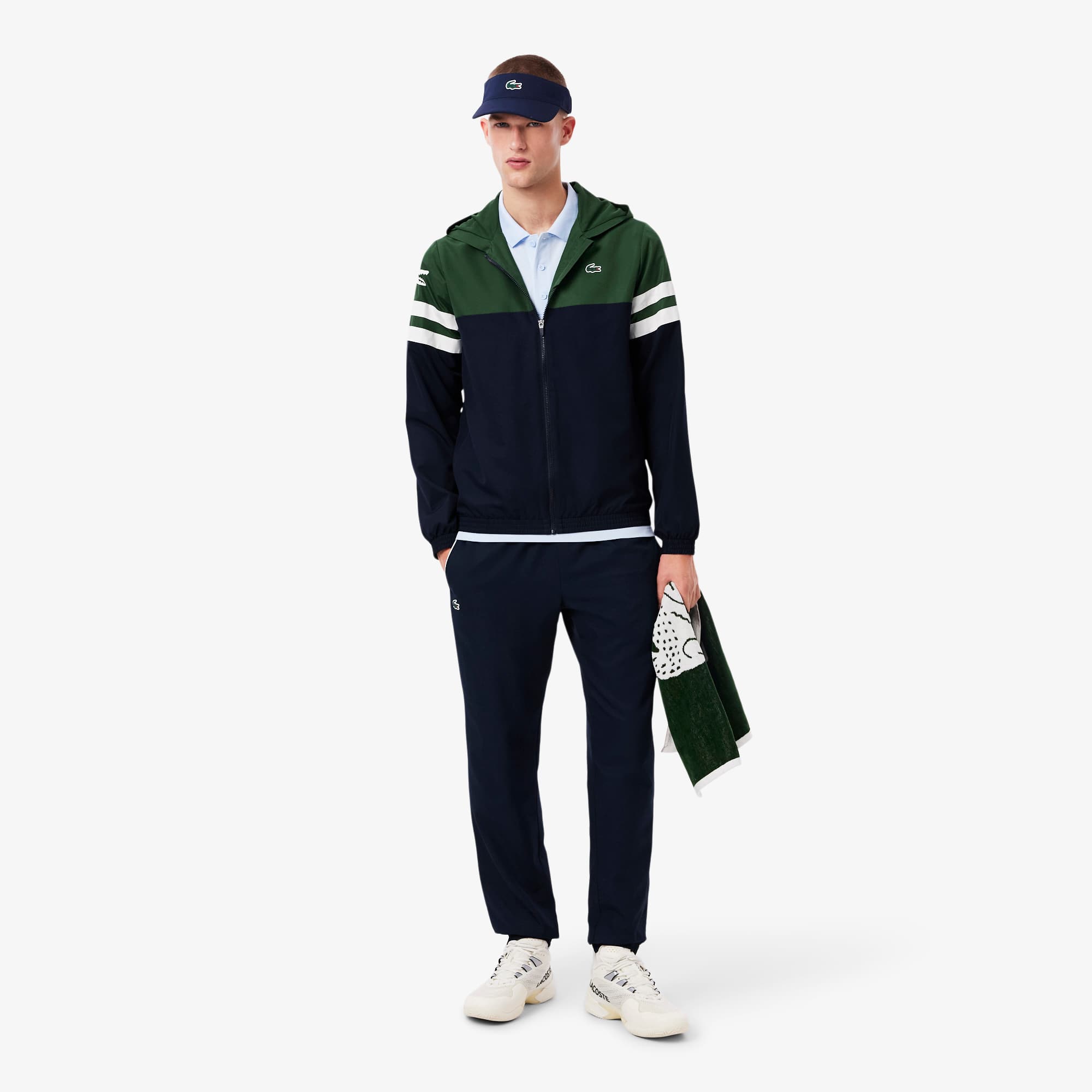 Men's Tennis Water-Repellent Hooded Jacket - Navy Blue / Green / White