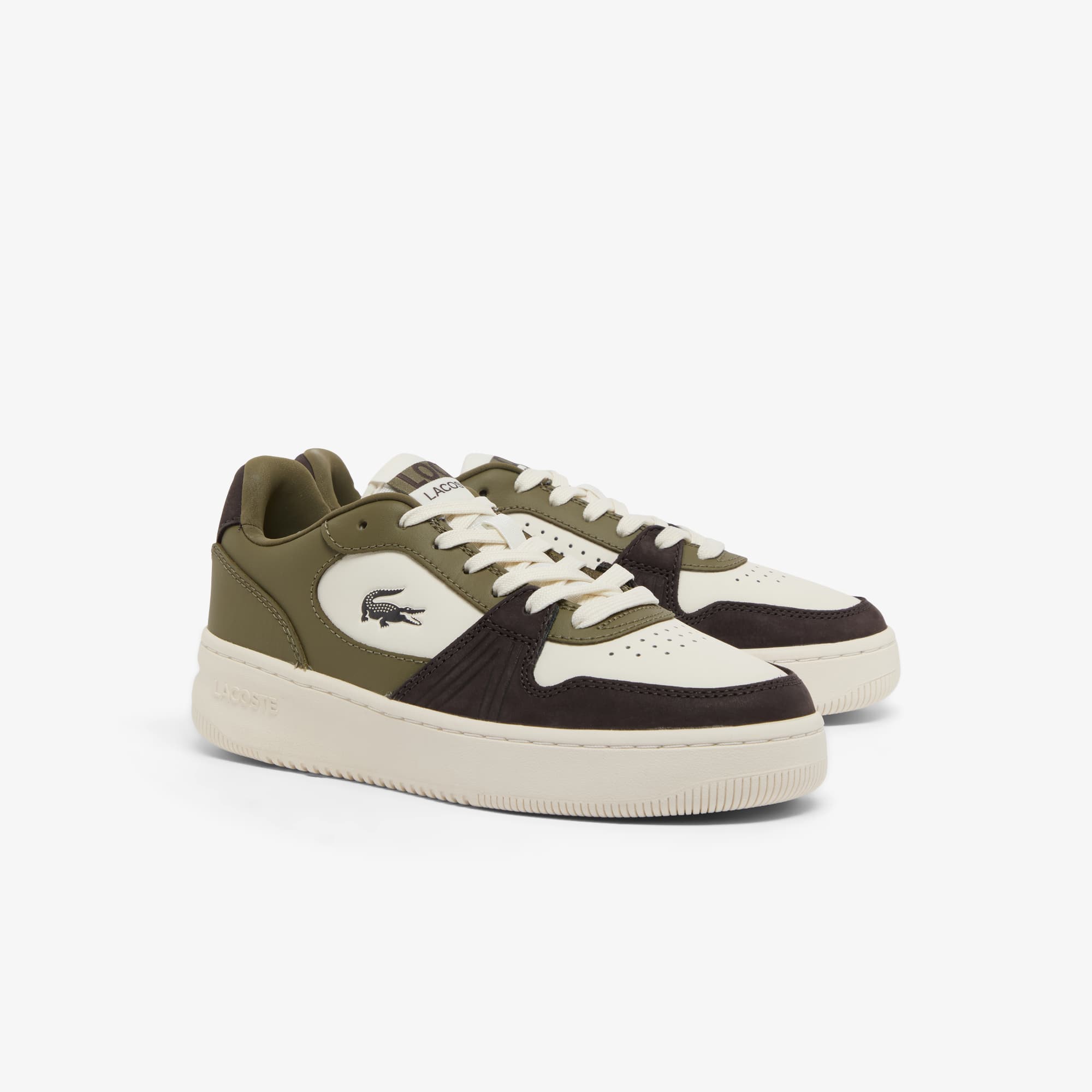 Women's L001 Set Leather Sneakers - KHK/OFF WHT
