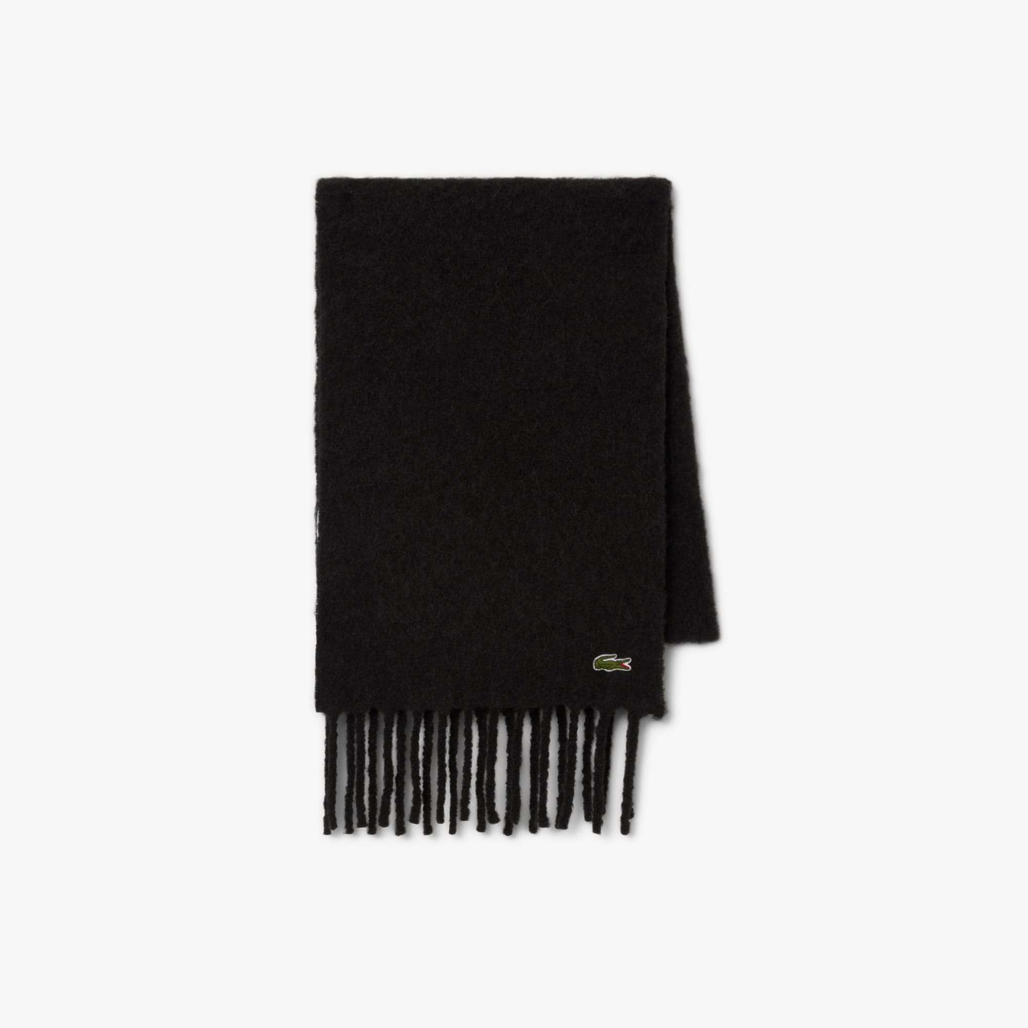 Unisex Fringed Alpaca Wool Scarf - Black