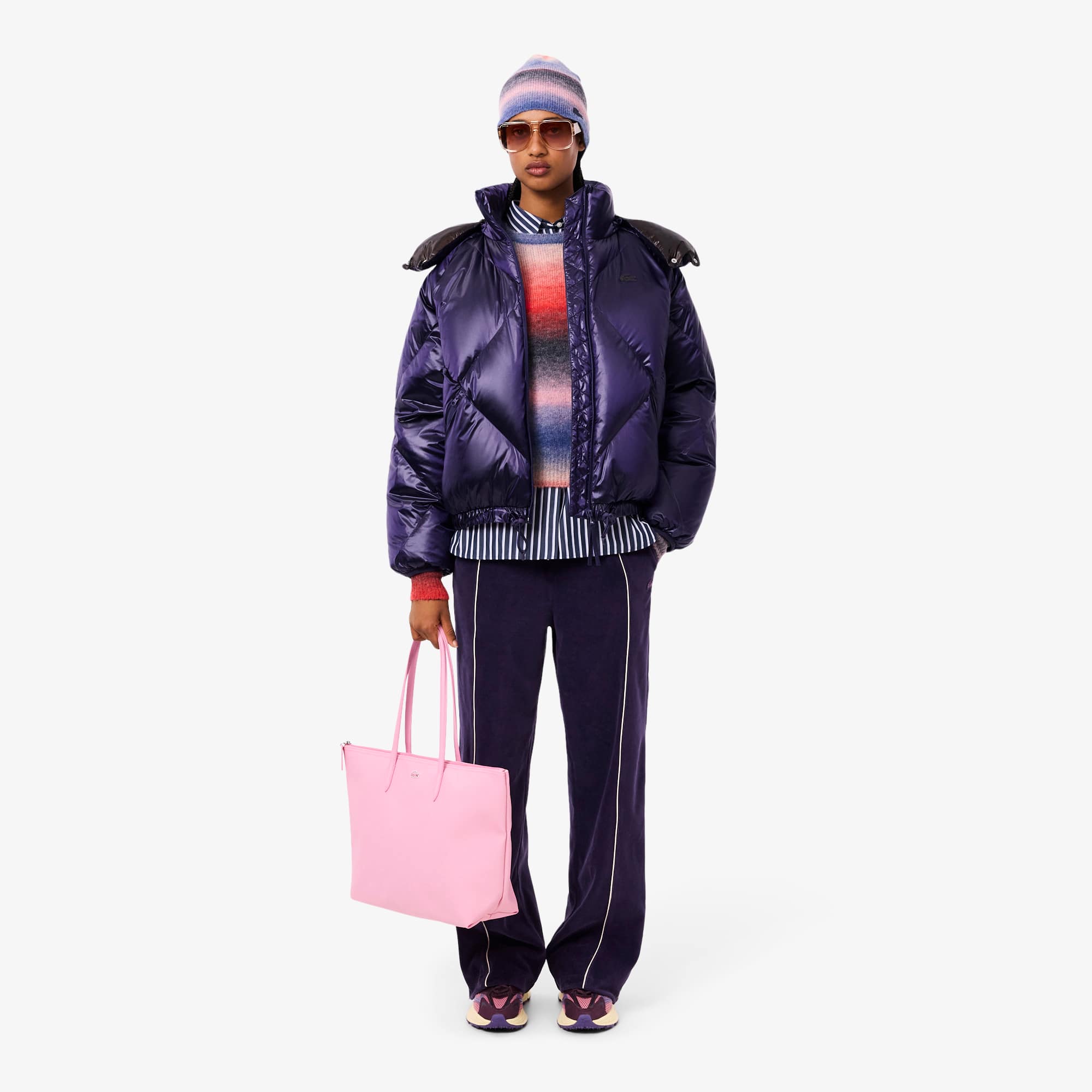 Women's Oversized Water-Repellent Down Jacket - Purple / Brown