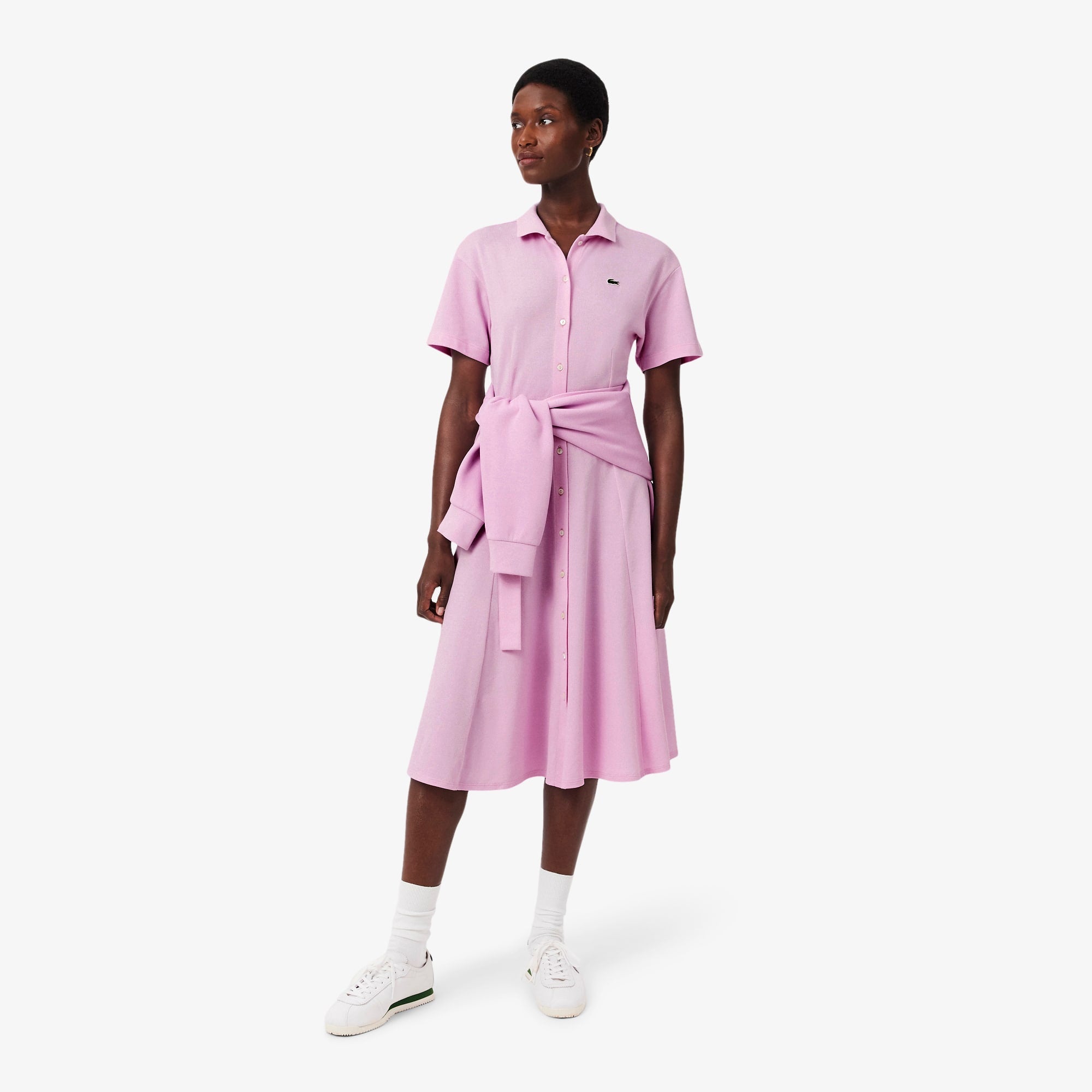 Women's Flared Mini-Piqué Polo Dress - Pink