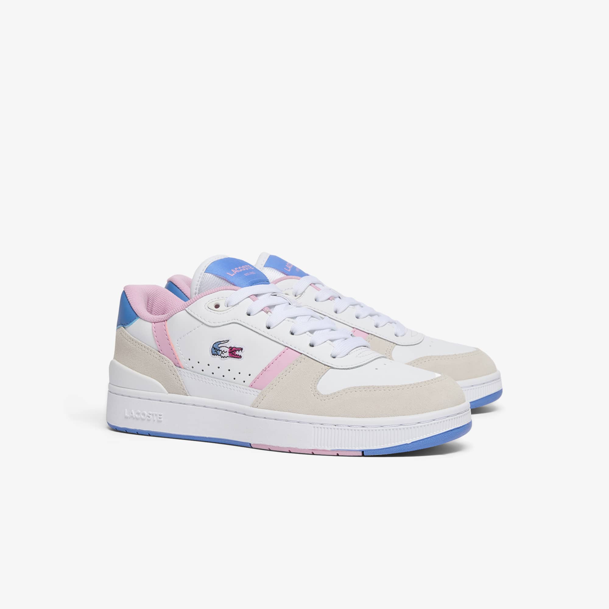 Women's T-Clip Set Leather Sneakers - WHT/PNK/BLU