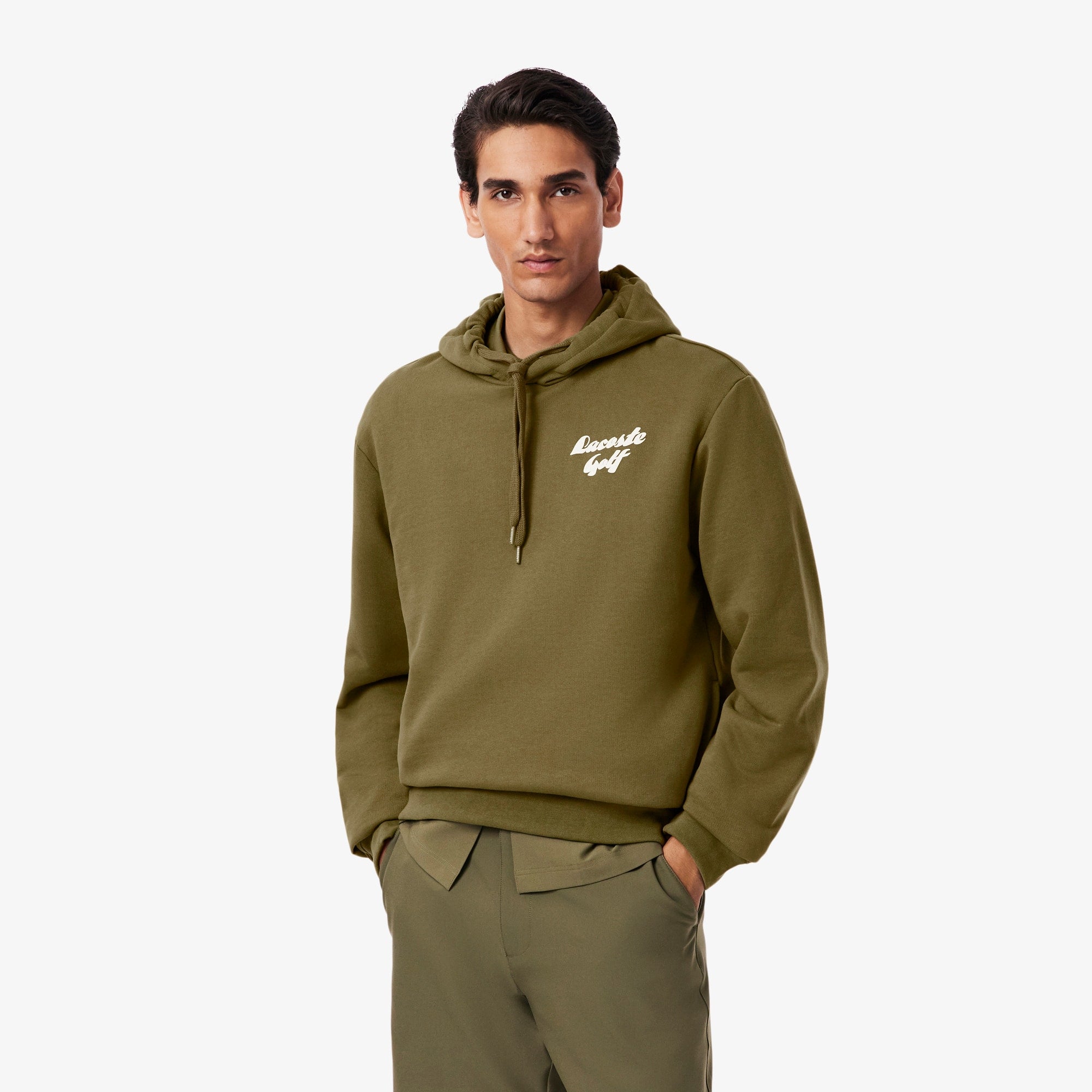 Men's Printed Fleece Golf Hoodie - Khaki Green