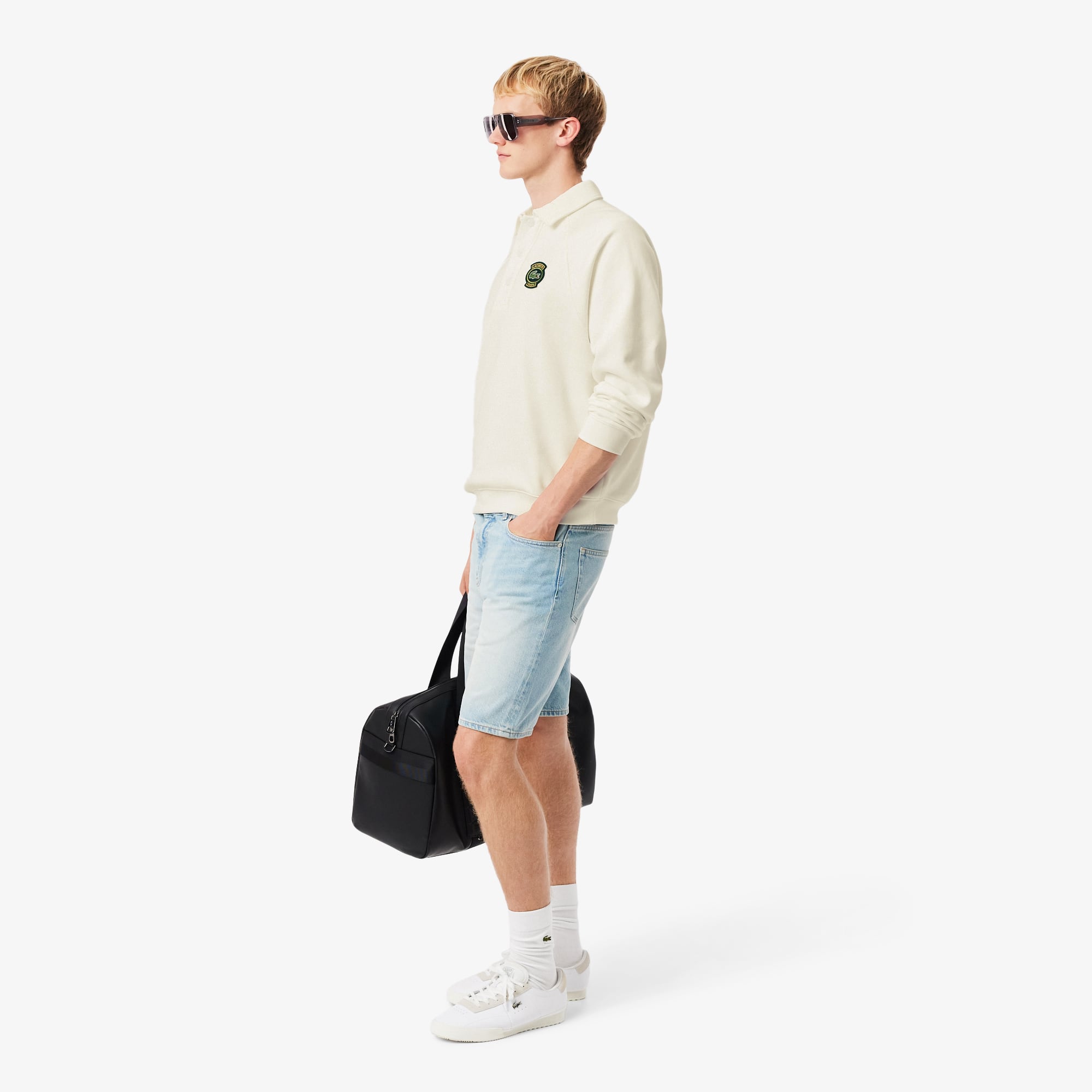 Men's Loose Fit Polo Collar Fleece Sweatshirt - White