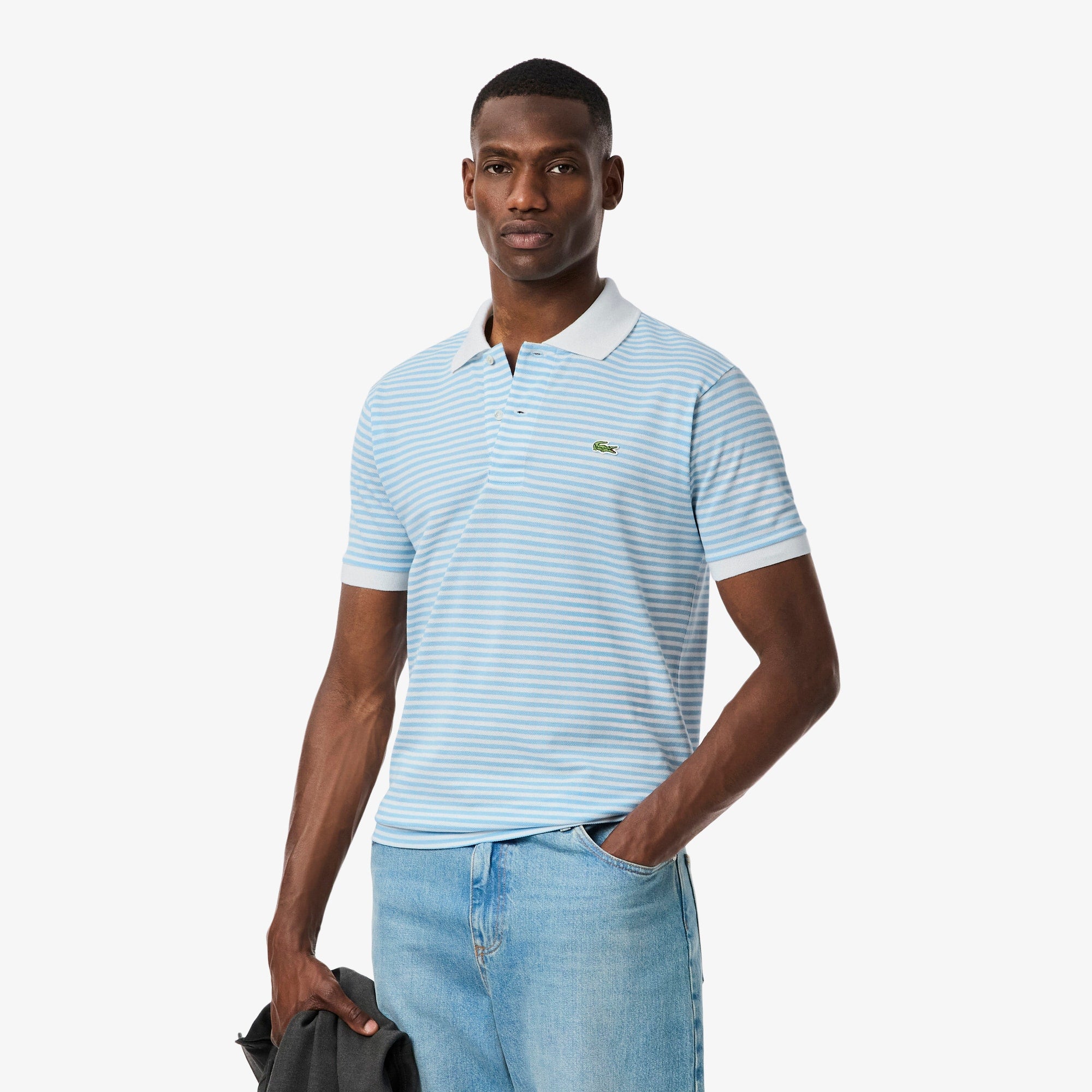 Men's Classic Fit Striped Petit Piqué Polo - White / Blue