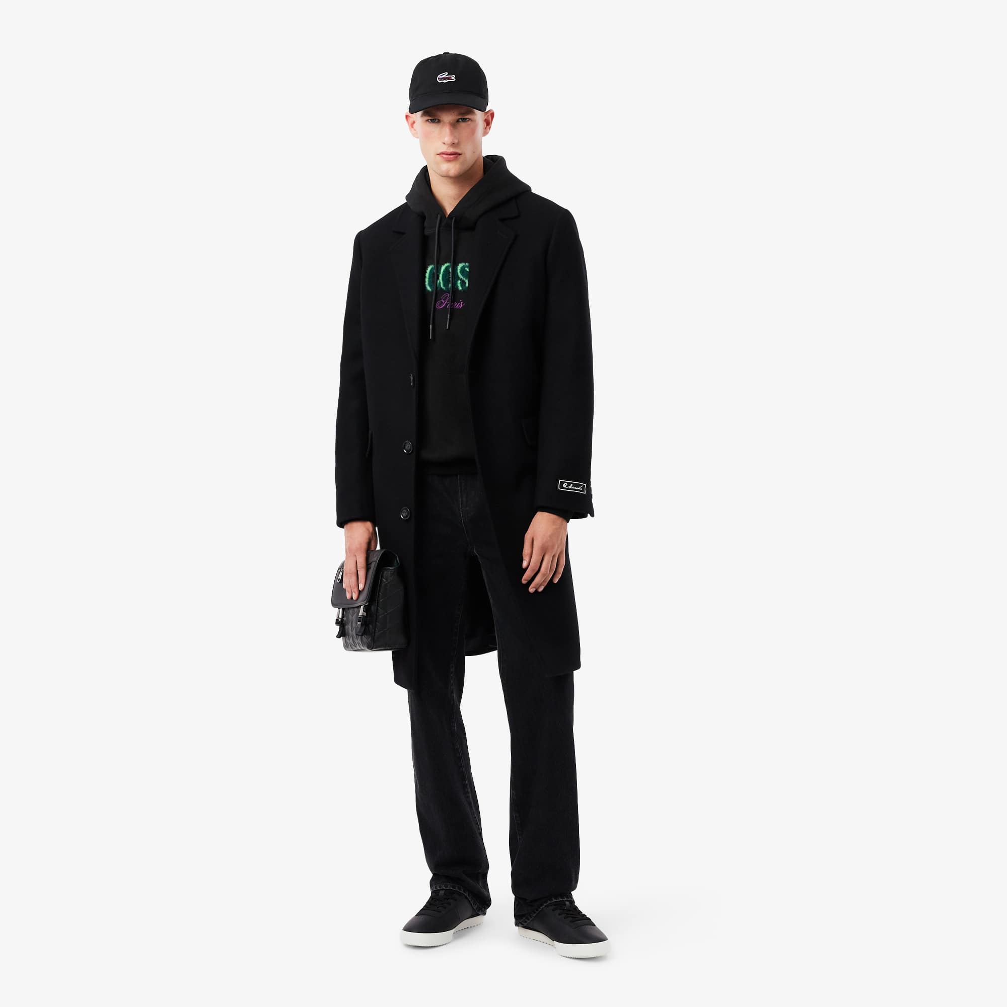 Men's Loose Fit Embroidered Hoodie - Black