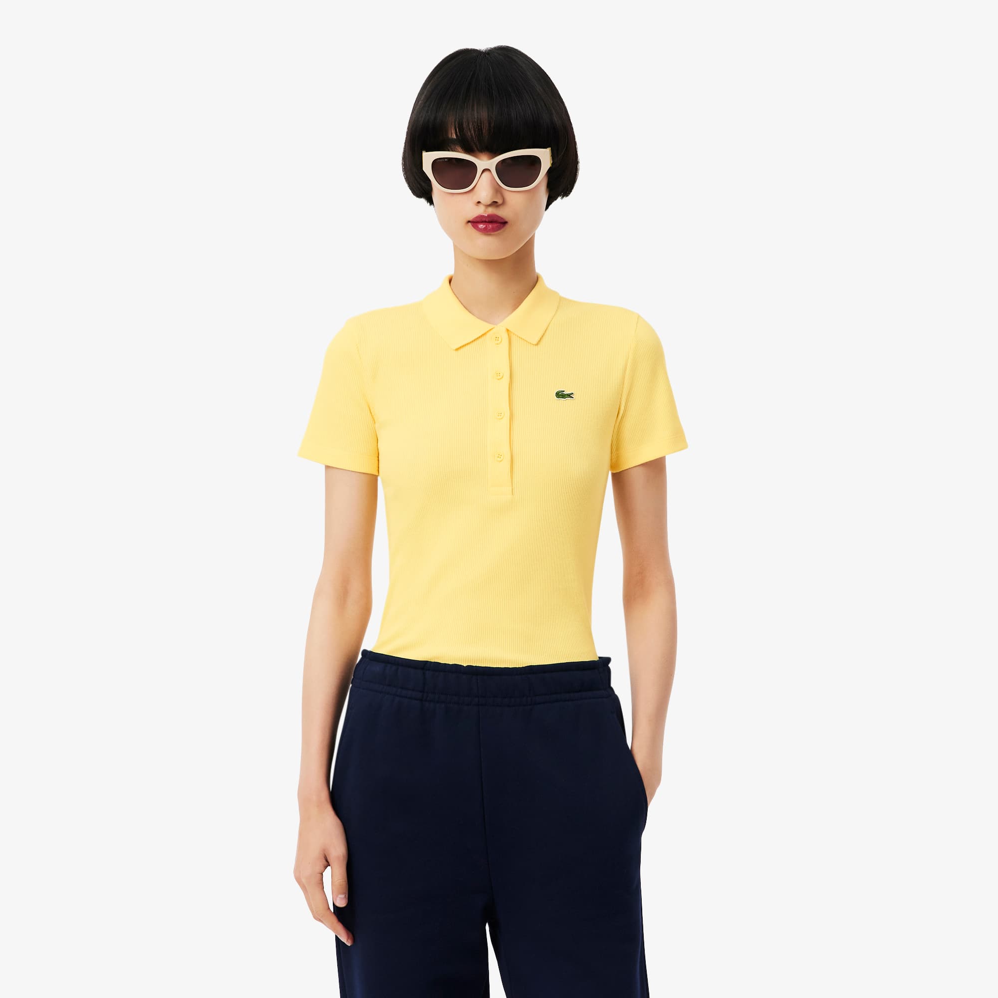 Women's Slim Fit L.12.D Ribbed Cotton Polo - Pastel yellow