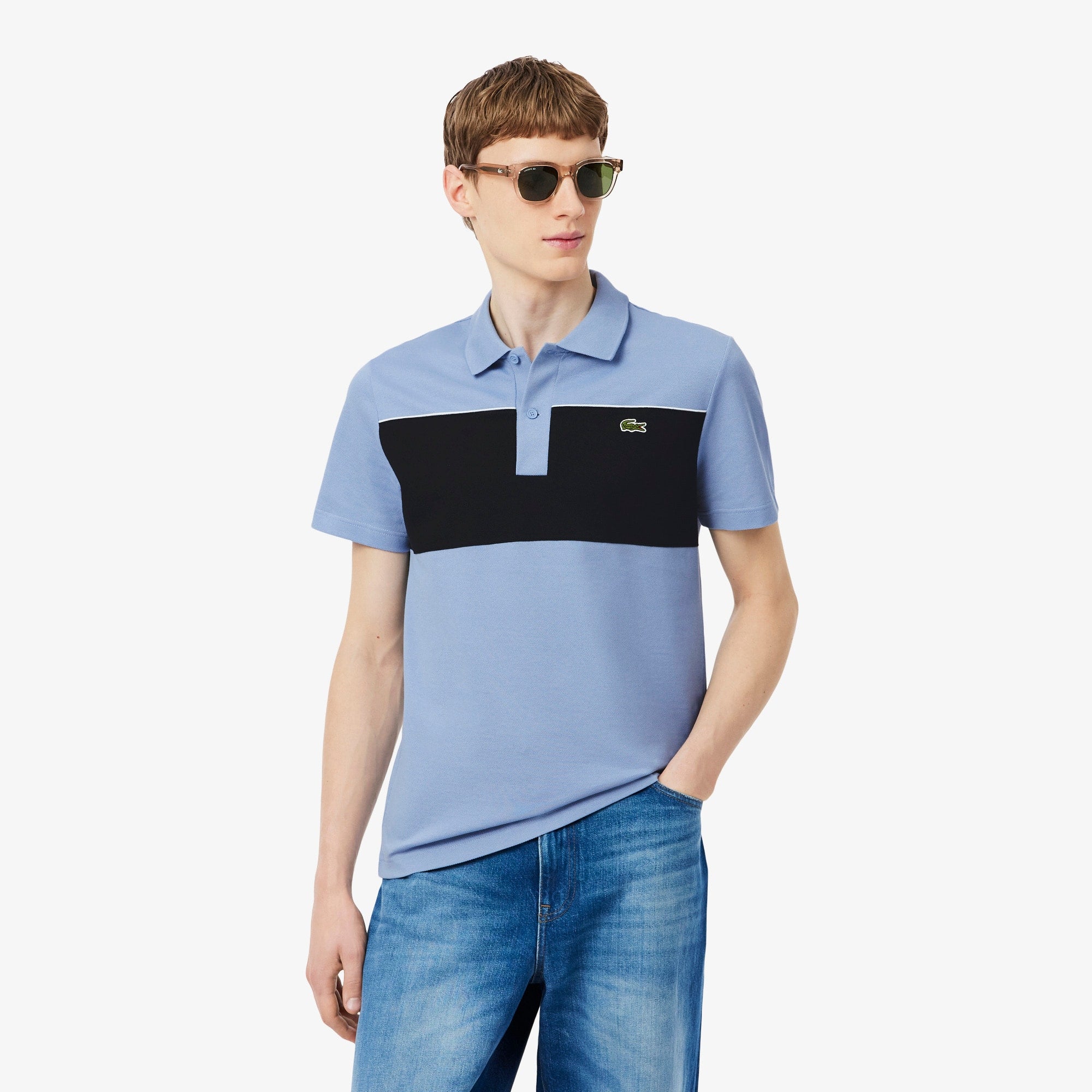 Regular Fit Colorblock Piqué Polo - Bleu Clair / Noir