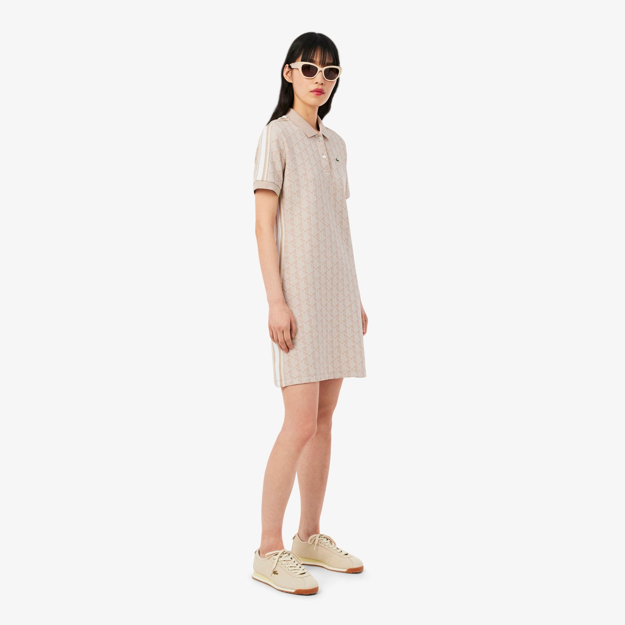 Women's Slim Fit Monogram Polo Dress - Beige / Blanc