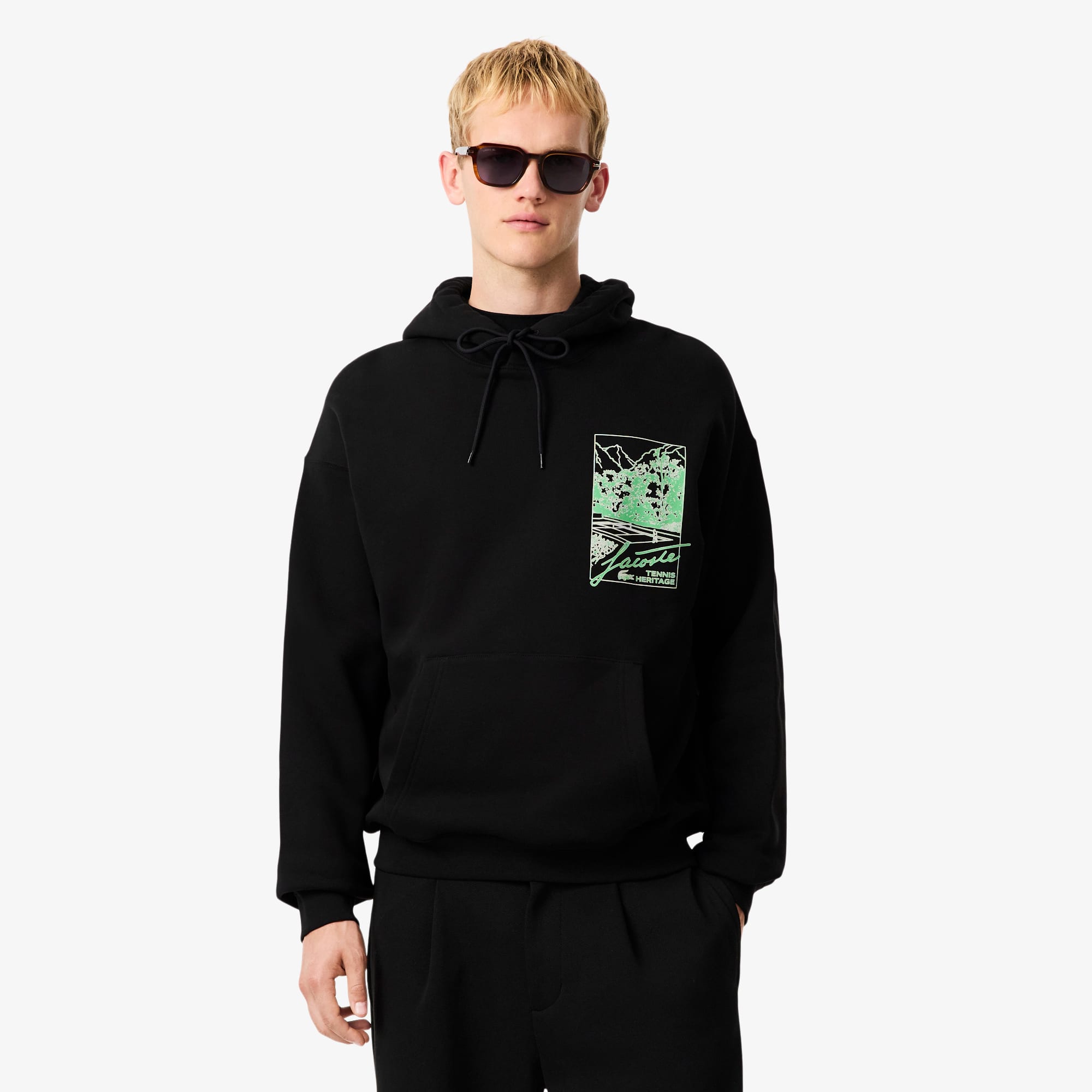 Men's Printed Fleece Hoodie - Black