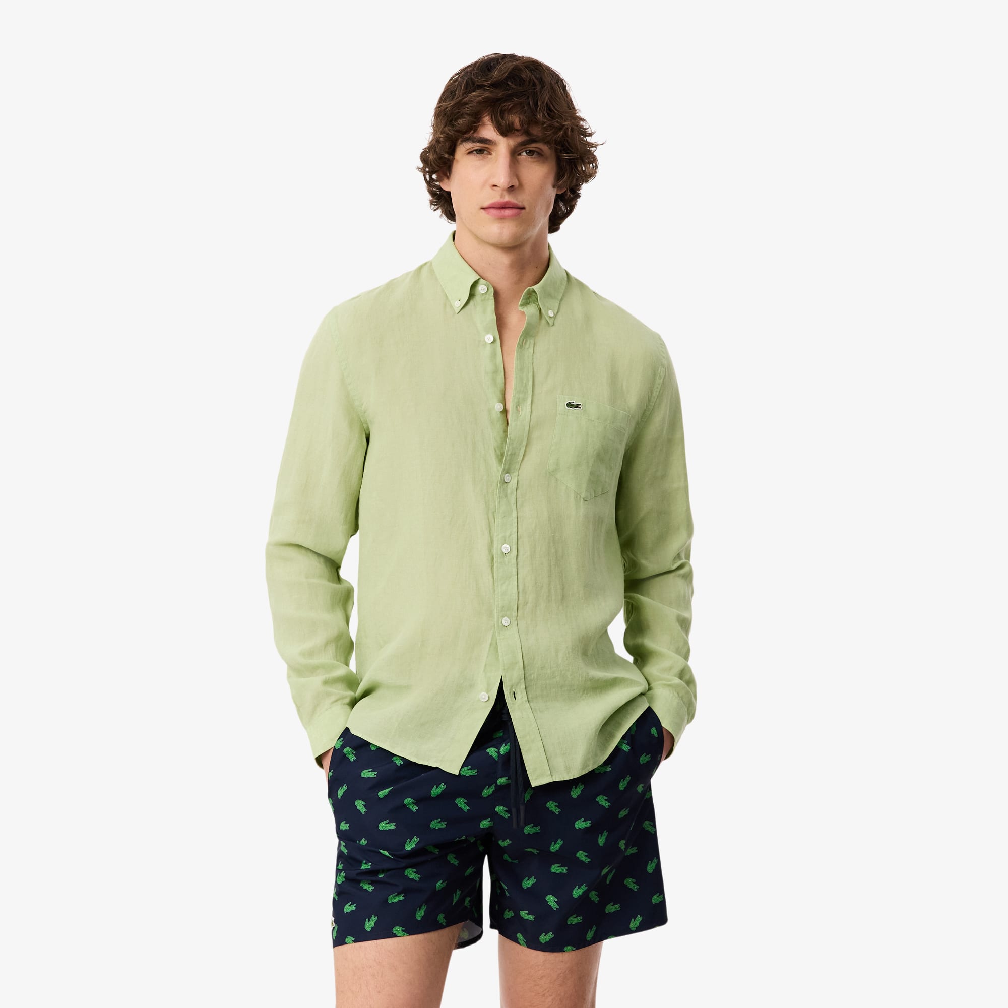 Men's Regular Fit Linen Shirt - Green