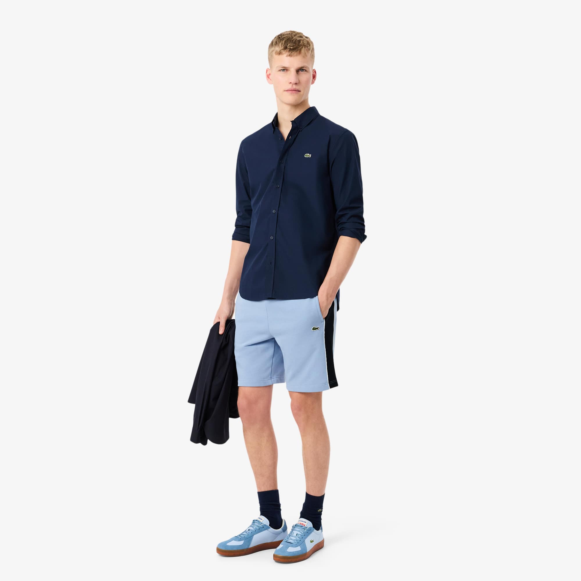 Regular Fit Colorblock Fleece Shorts - Bleu Clair / Noir