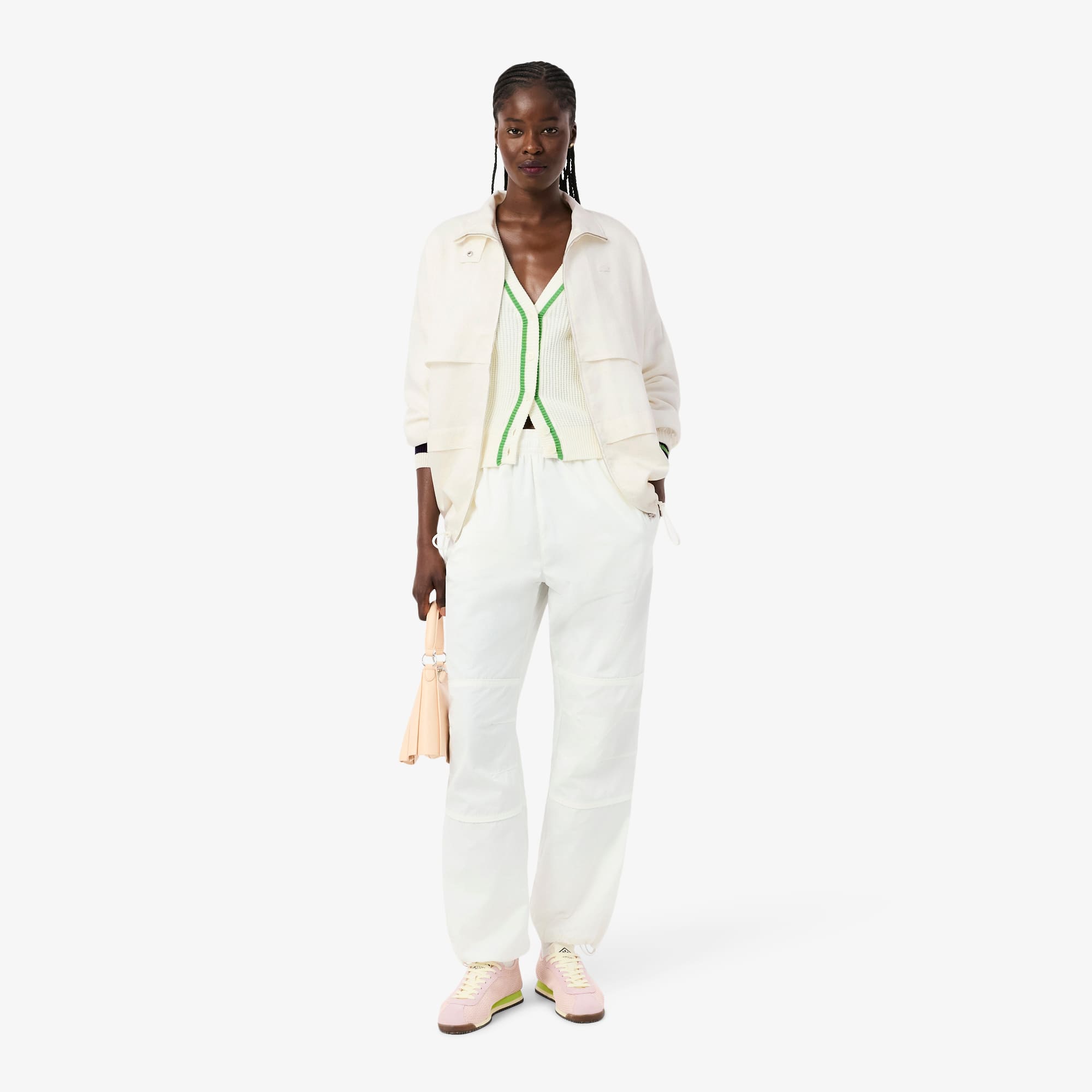 Oversized Linen Blend Track Jacket - White