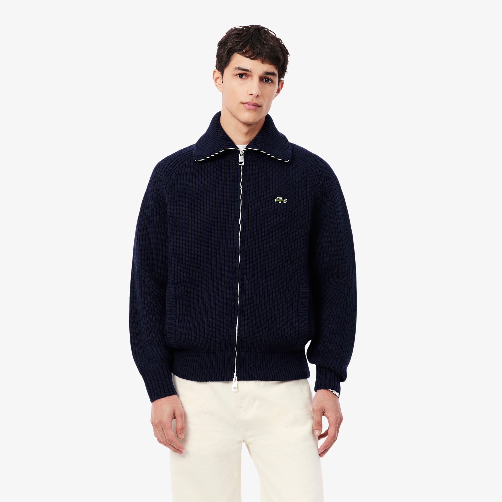 Men's Wool Zip-Up Sweater - Navy Blue