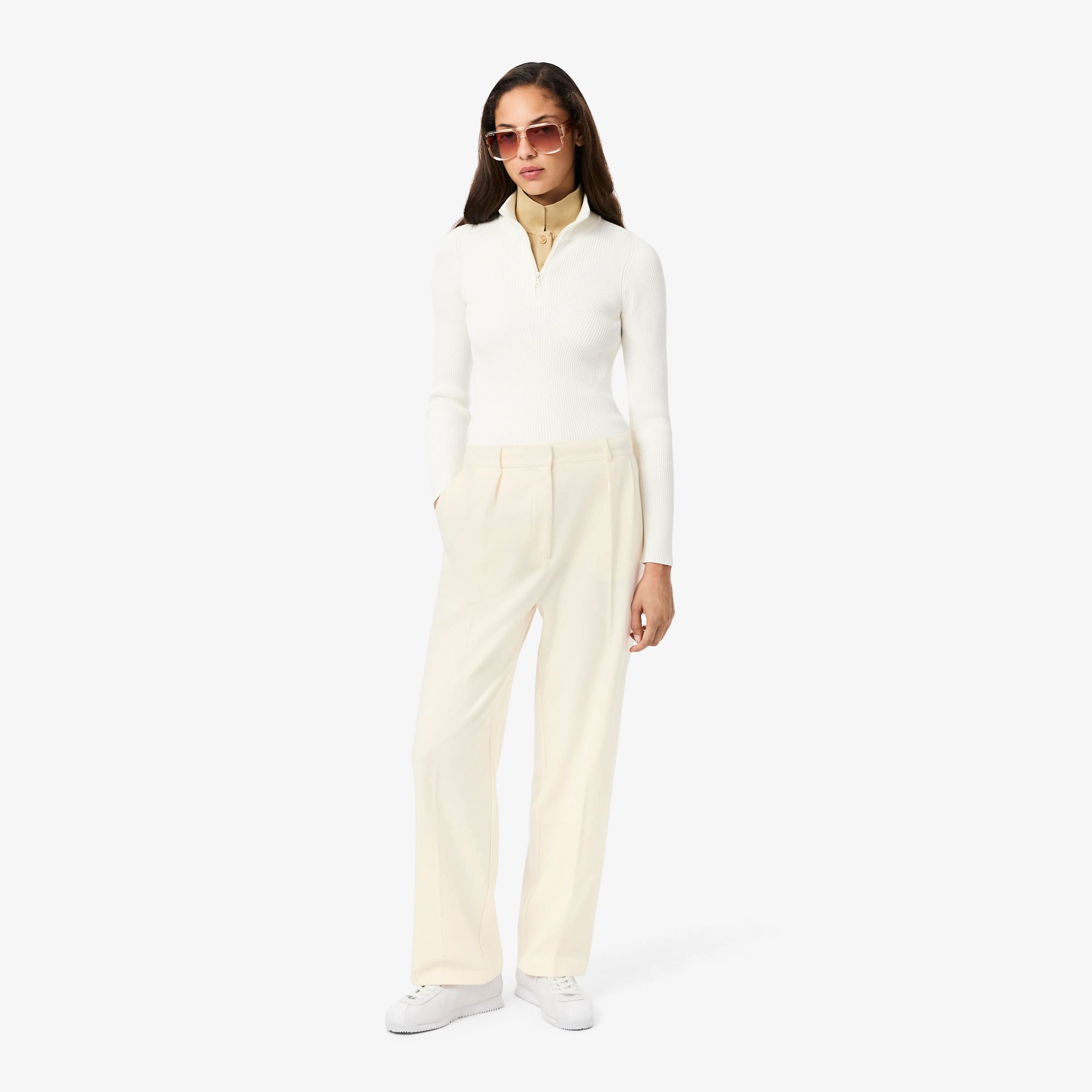Women's Oversized Pleated Flannel Pants - Cream