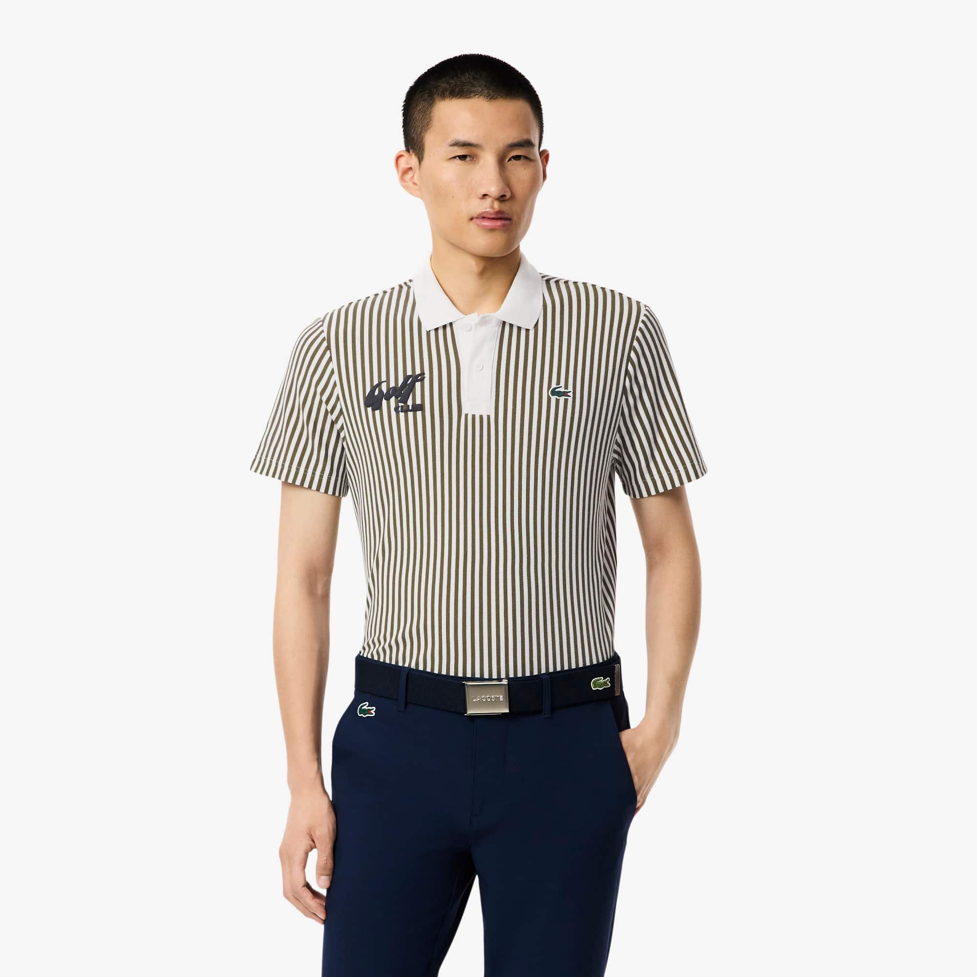 Men's Thermo-Regulating Striped Golf Polo - Green / White