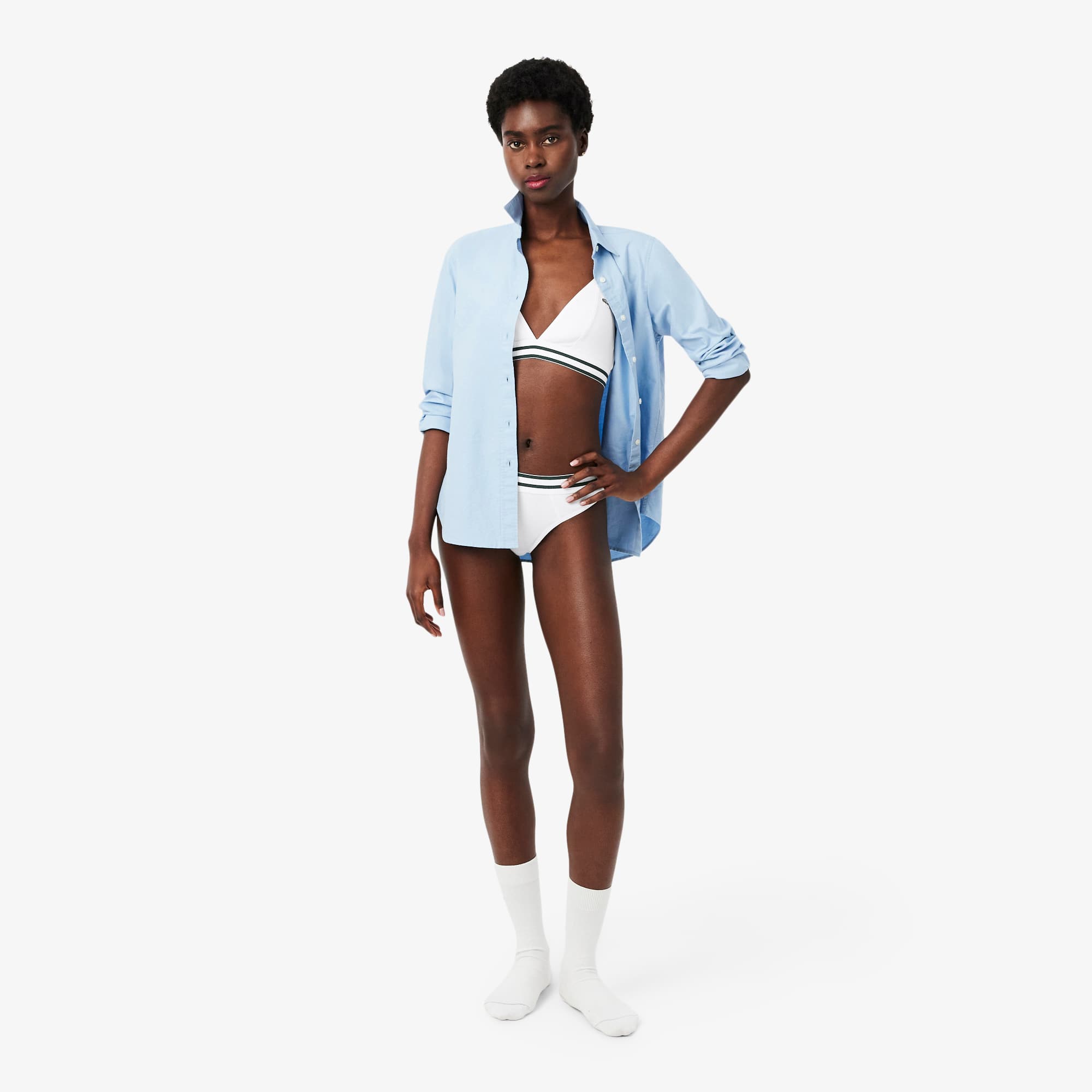 Ribbed Cotton Triangle Bralette - White