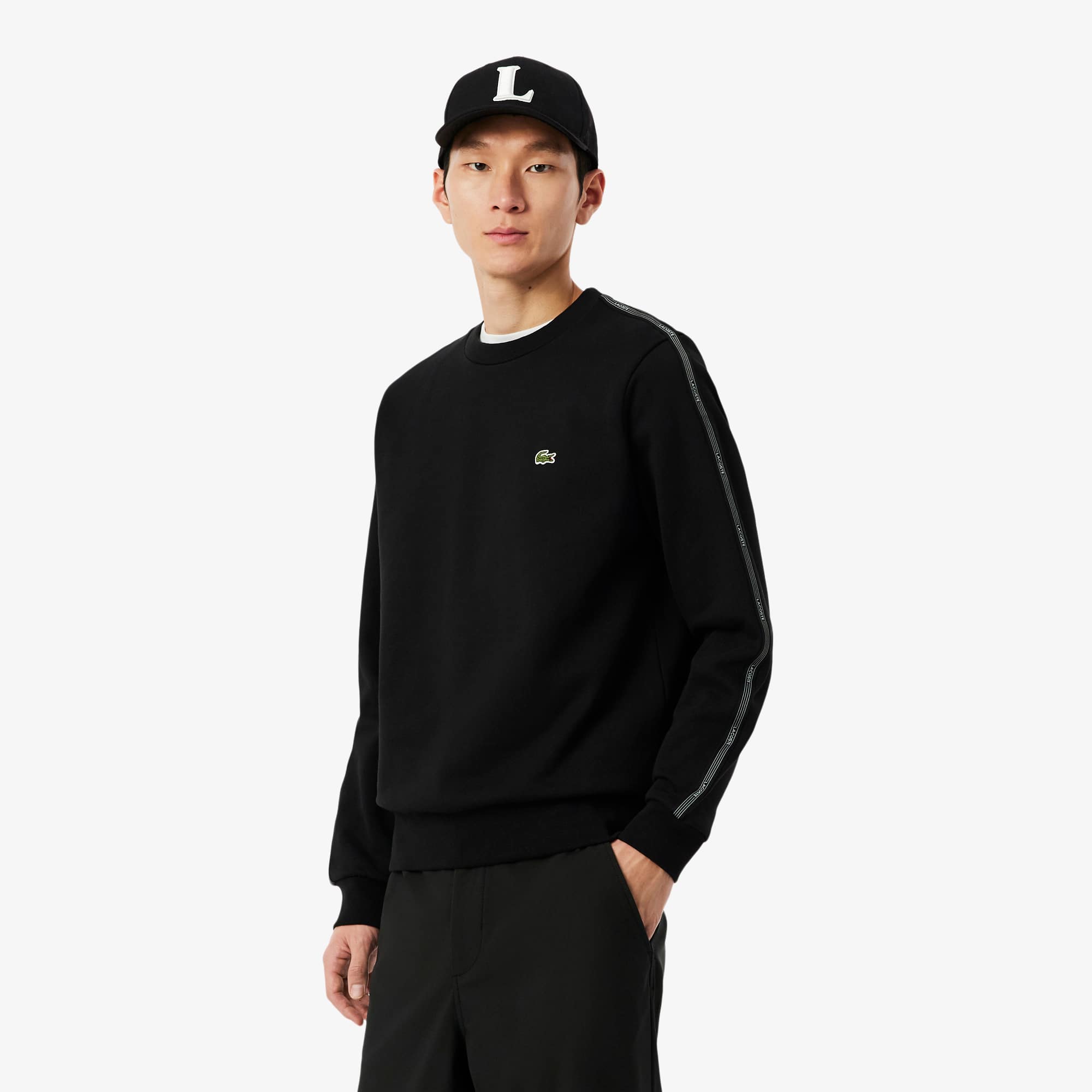 Stripe Band Fleece Sweatshirt - Black
