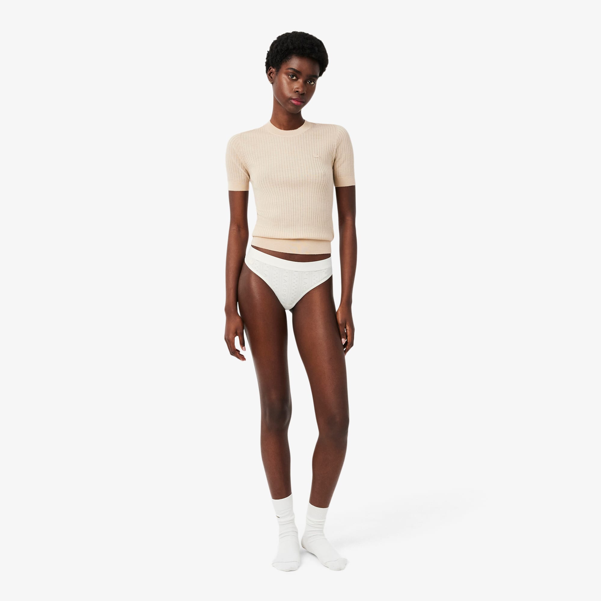 Stretch Pointelle String Briefs - White