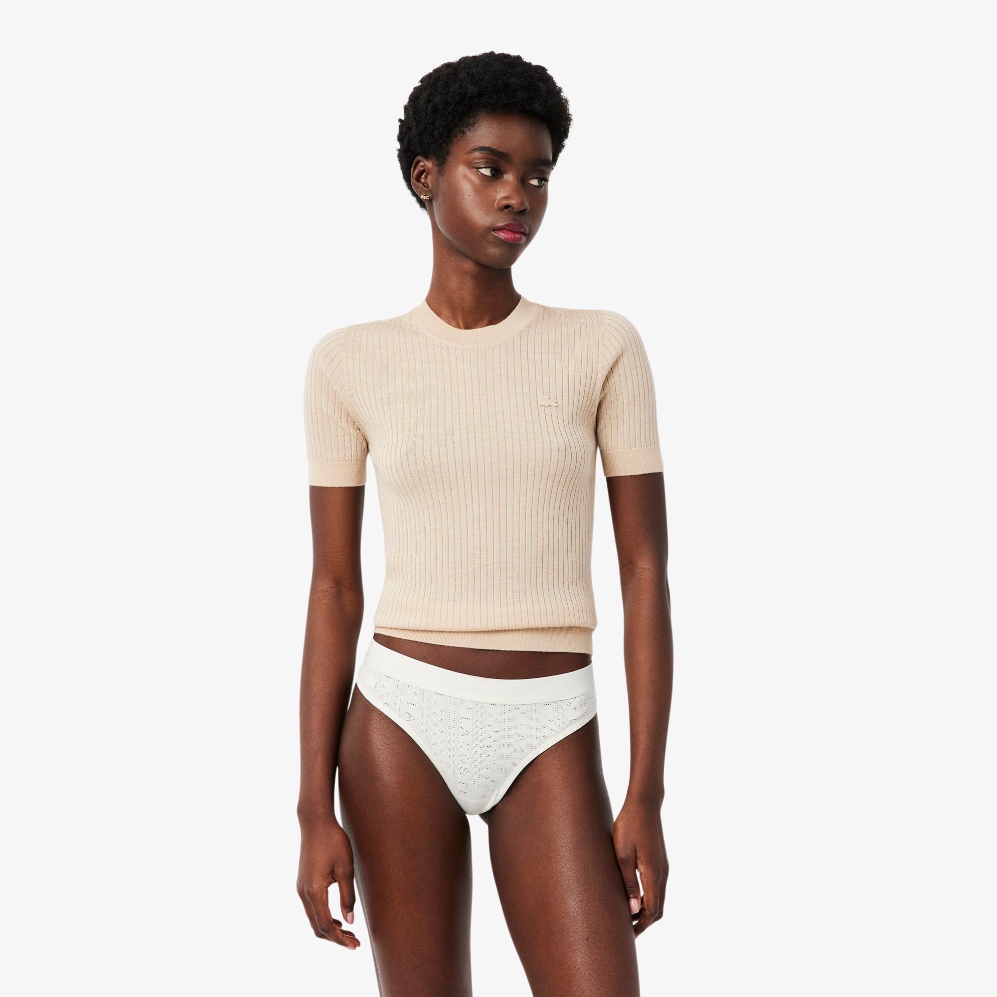 Stretch Pointelle String Briefs - White
