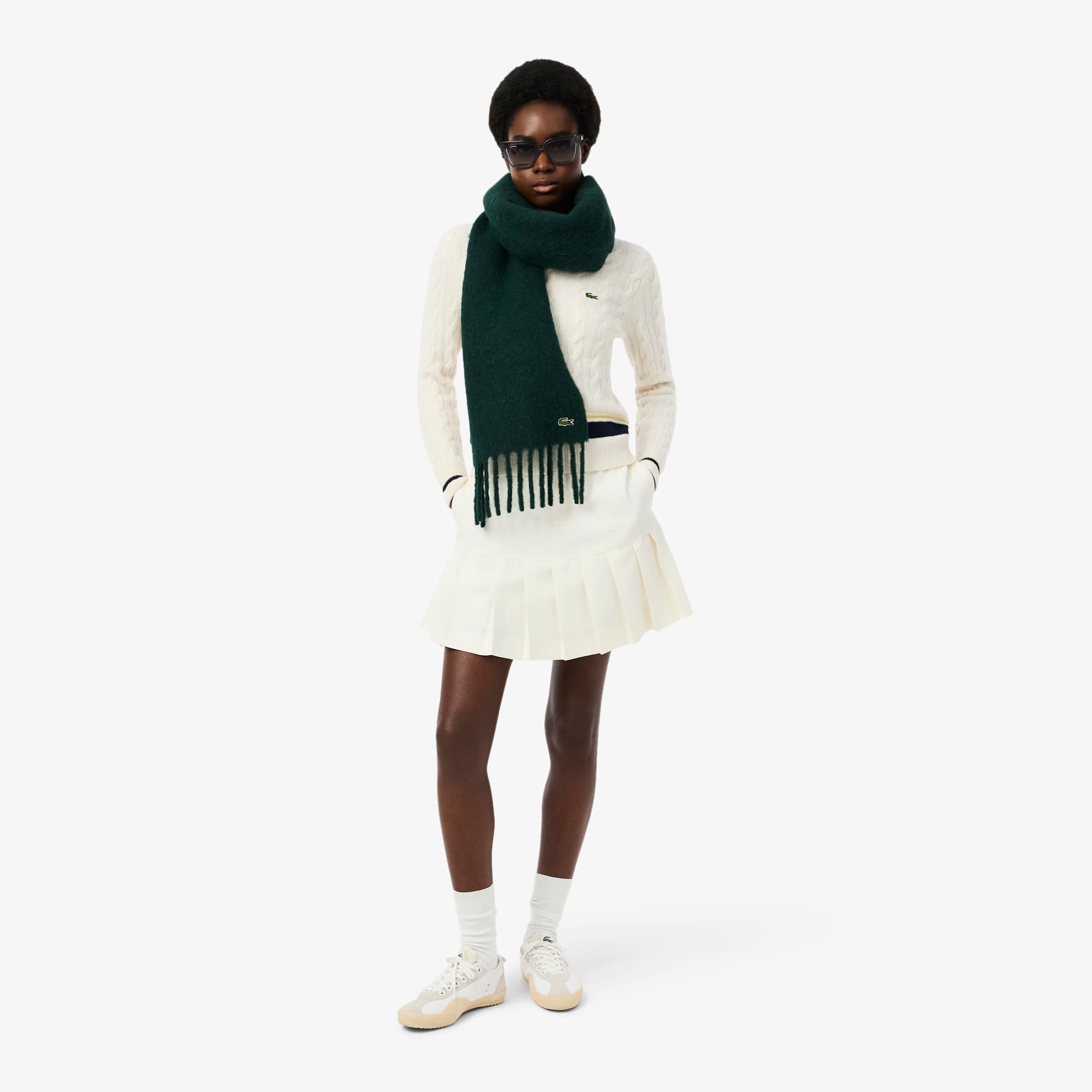 Women's Alpaca Blend Fringed Scarf - Forest green
