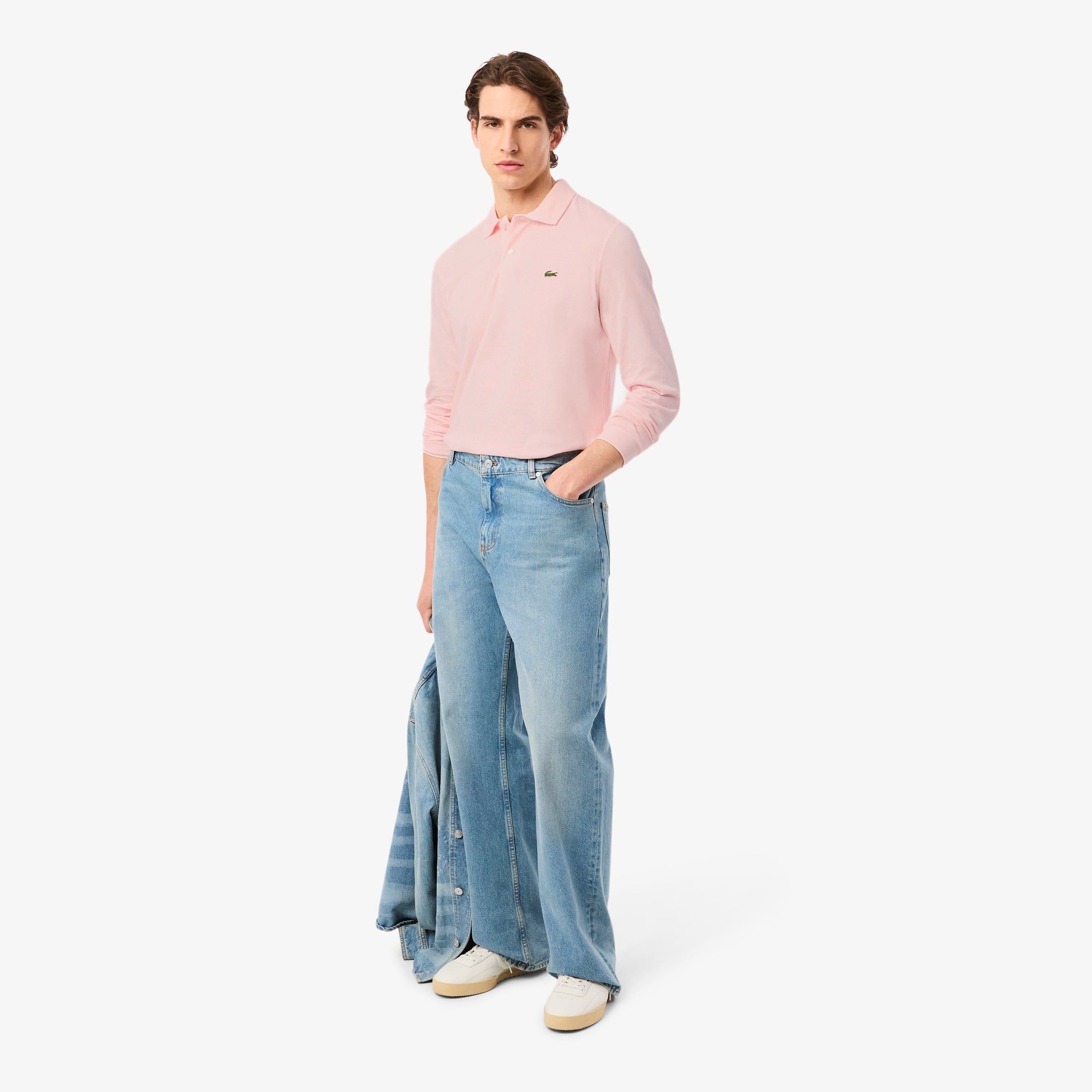 Men's Classic Fit Long Sleeve Polo - Light Pink