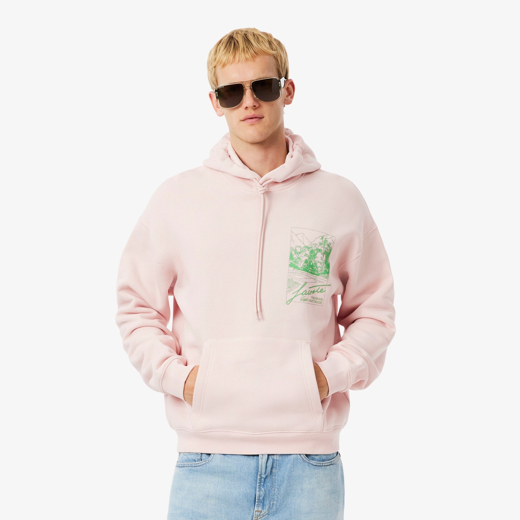 Men's Printed Fleece Hoodie - Light Pink