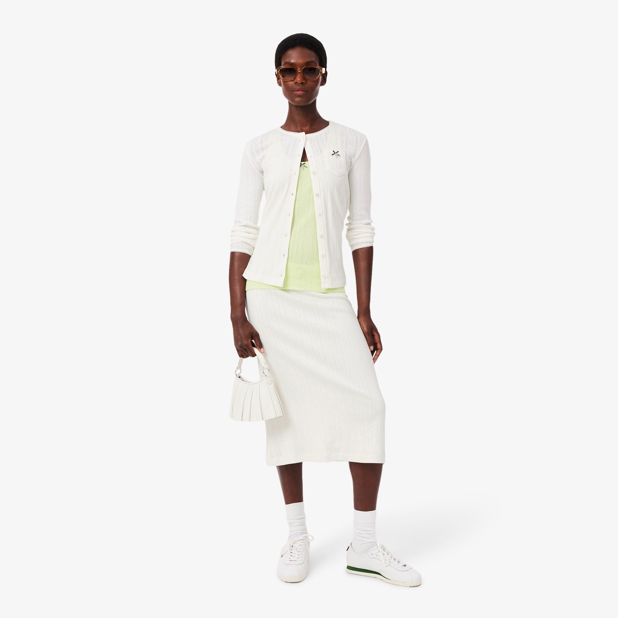 Slim Fit Pointelle Cardigan - White