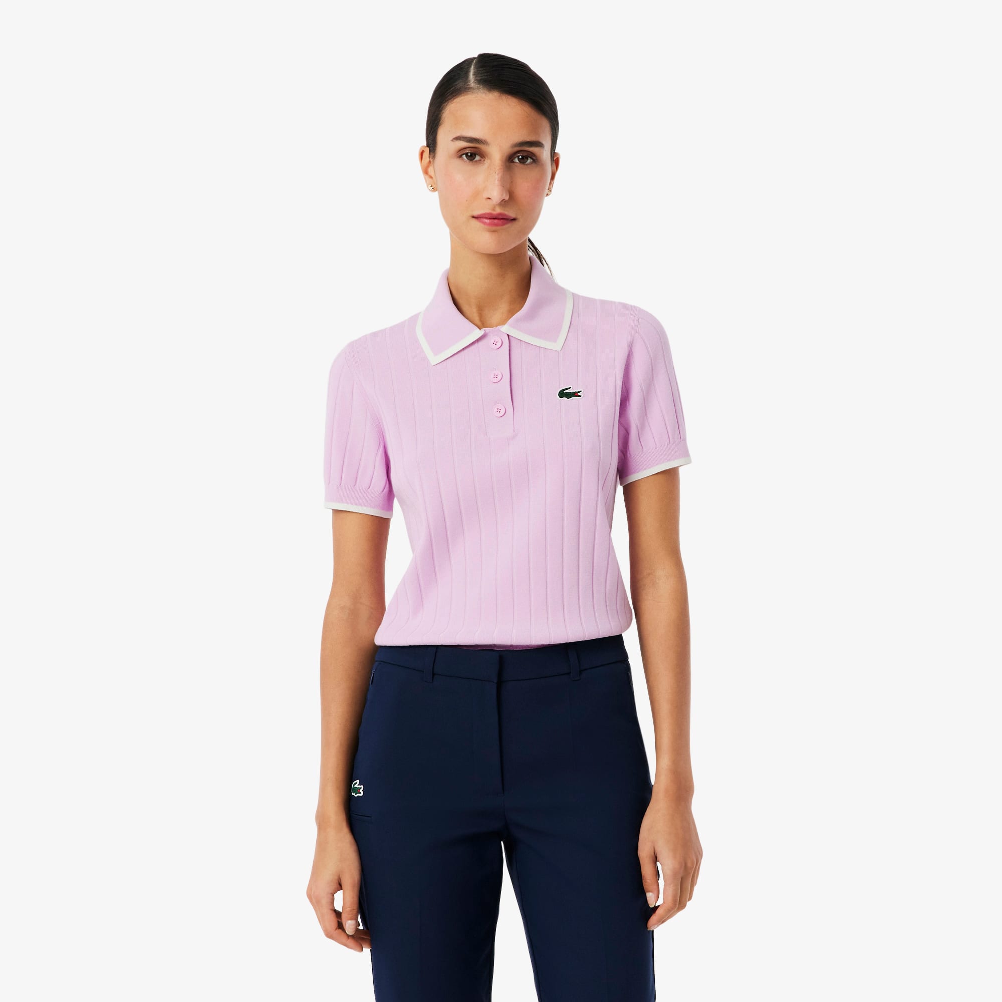 Women's Short Sleeve Polo Collar Golf Sweater - Rose / Blanc