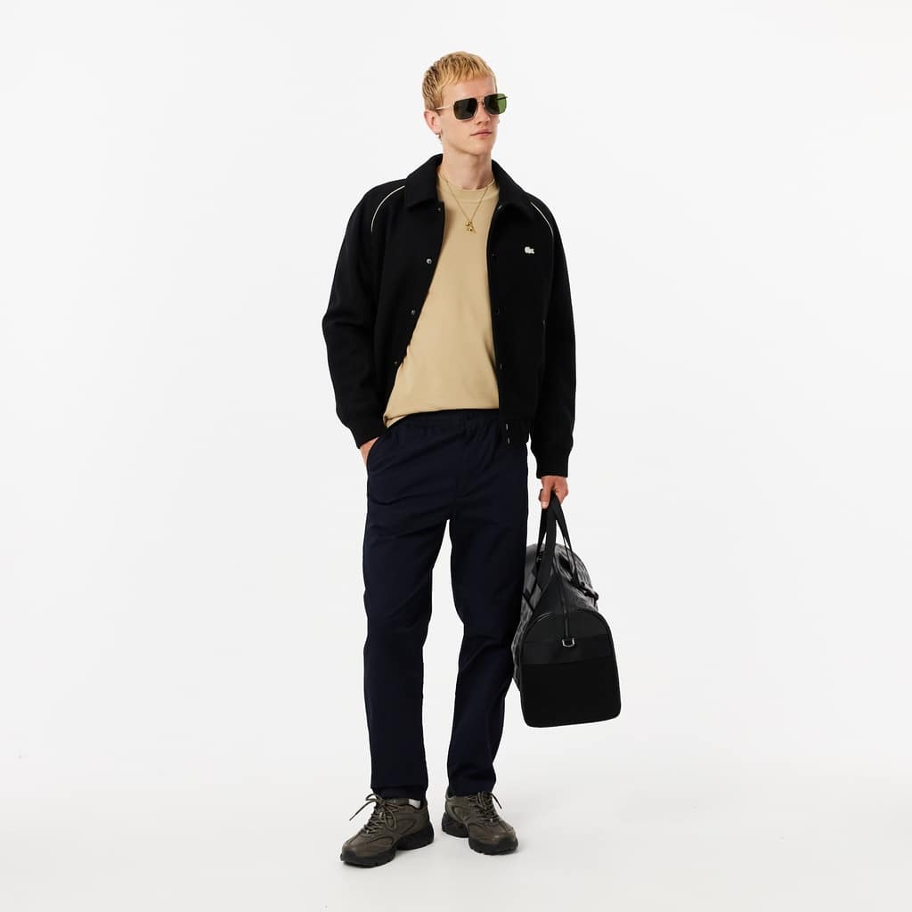 Men's Ribbed Neck Petit Piqué T-Shirt - Beige