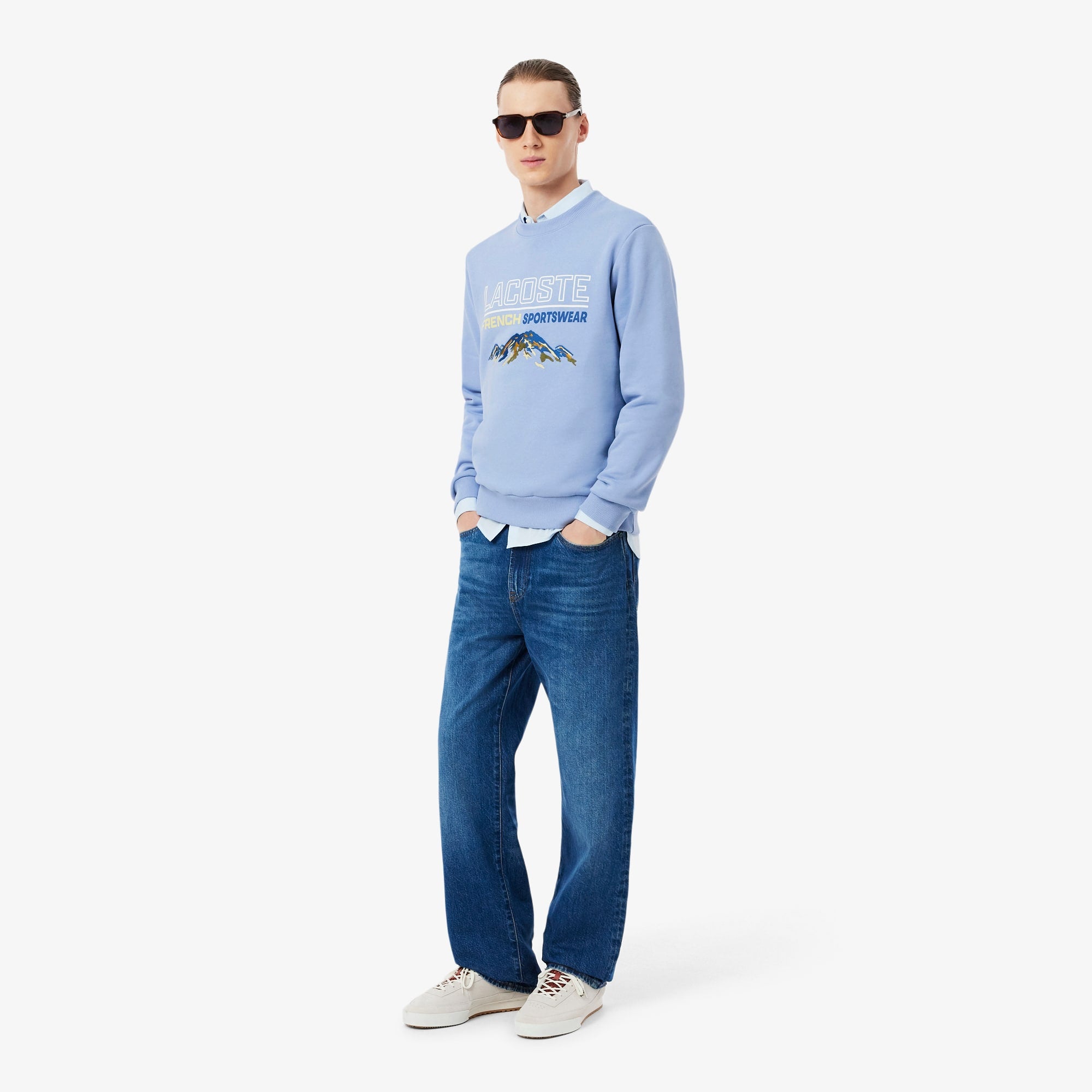 Men's Embroidered Motif Fleece Sweatshirt - Purple